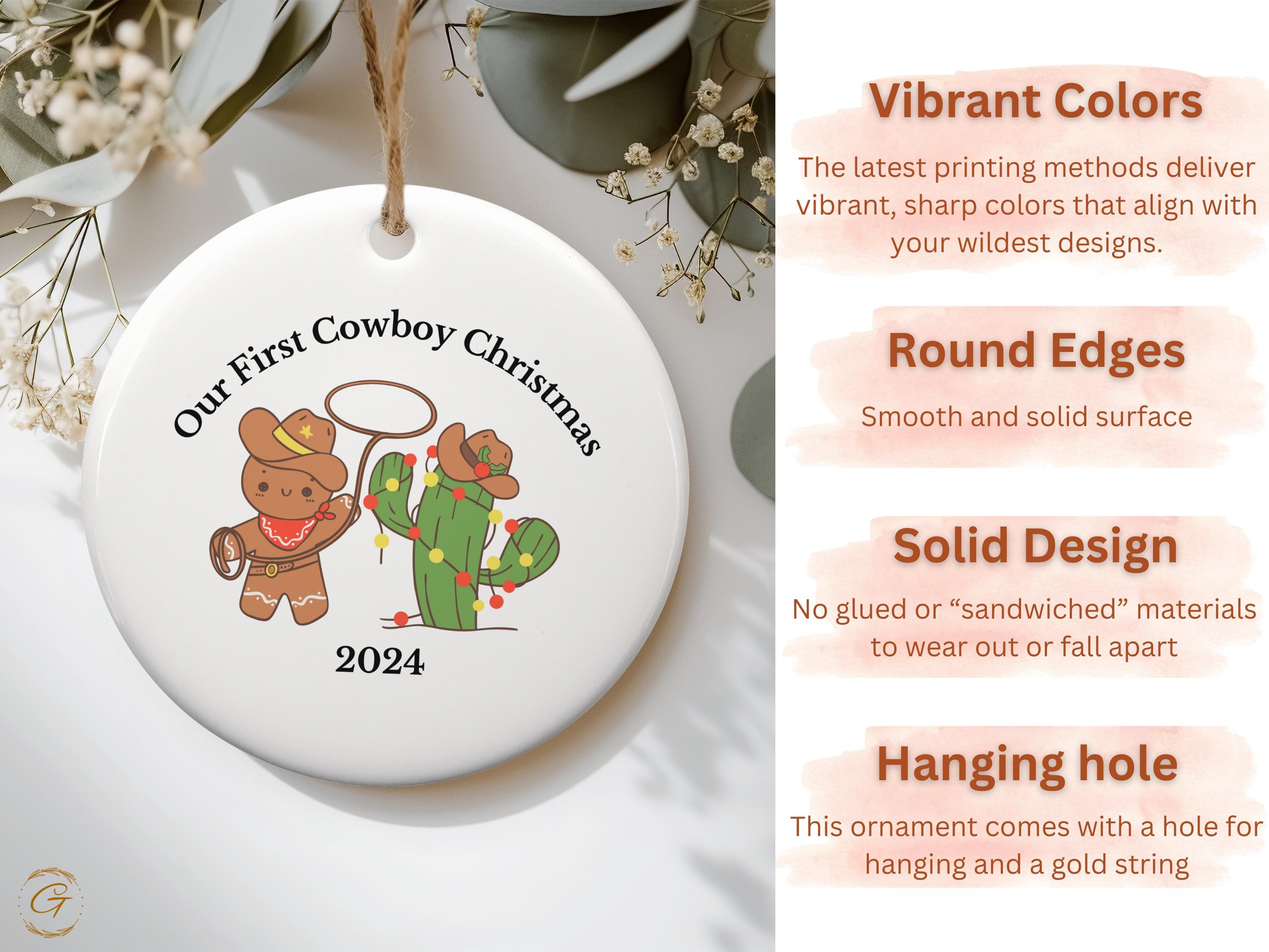 Western Cowboy Ornament 2024, Our First Cowboy Christmas Western Christmas Decor, Cute Gingerbread Cowboy Cactus, Holiday Christmas Keepsake