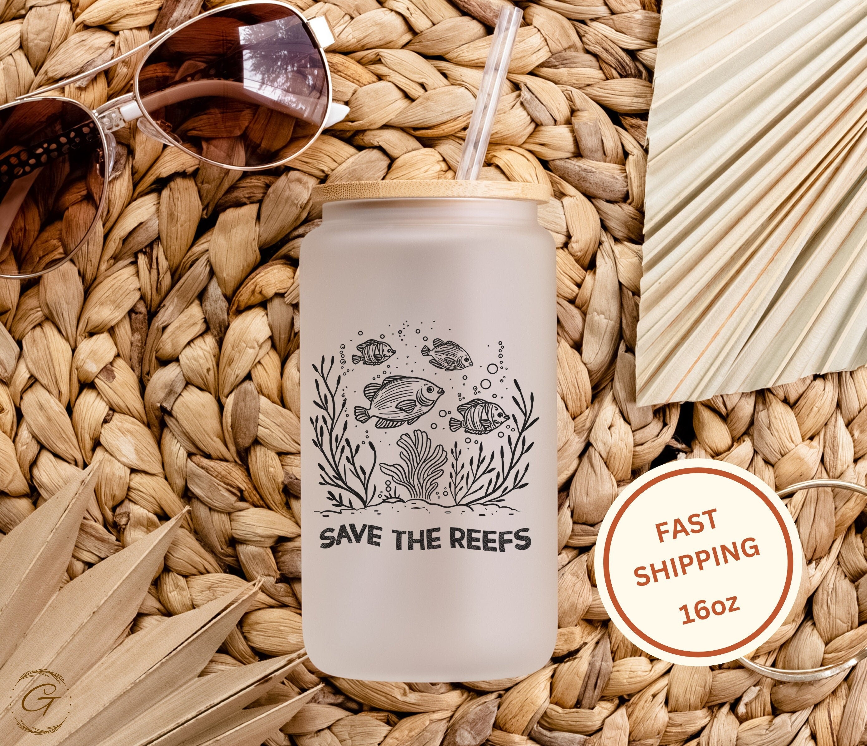 Save the Reefs Frosted Glass Cup