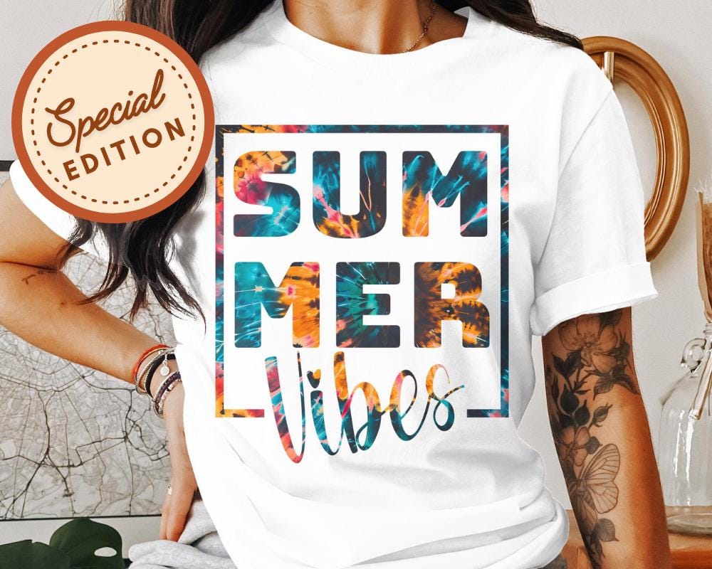 Summer Vibes Graphic T-Shirt, Colorful Tie-Dye Print Tee