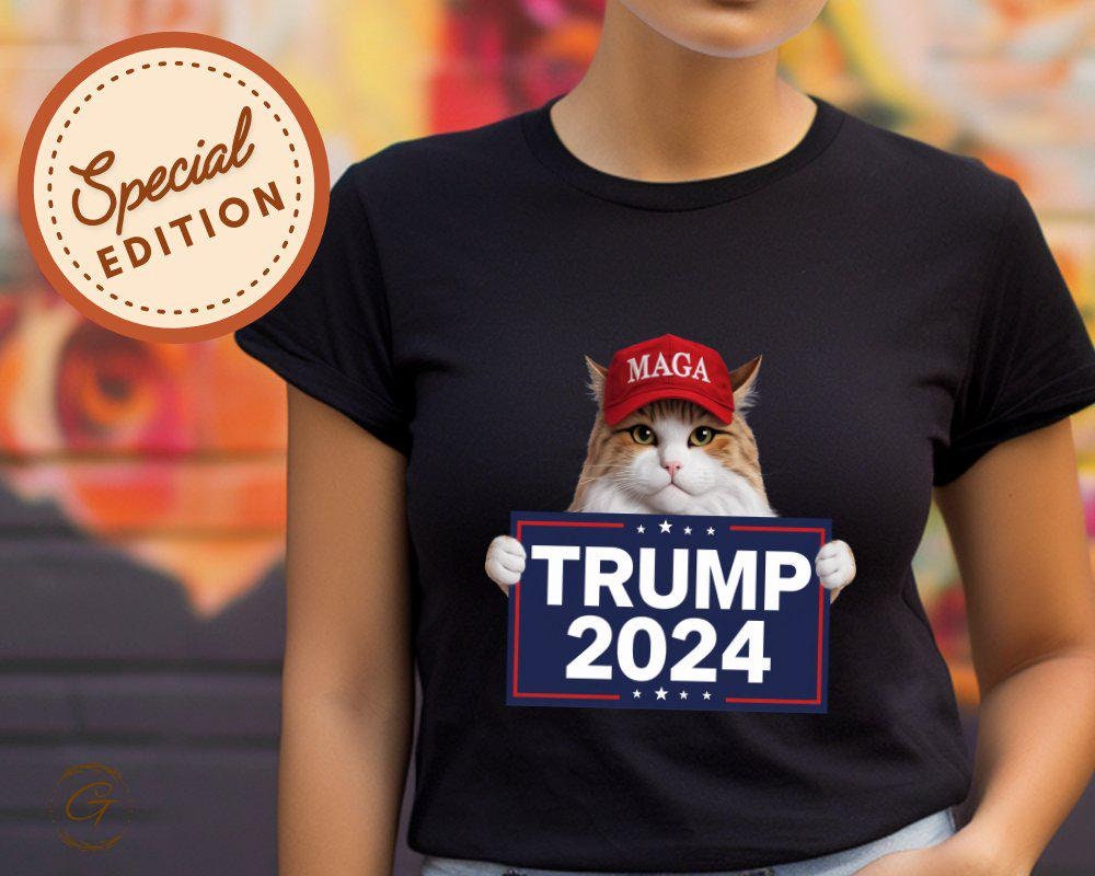 Trump 2024 Cat T-Shirt, Cute Cat in Red Hat Graphic Tee