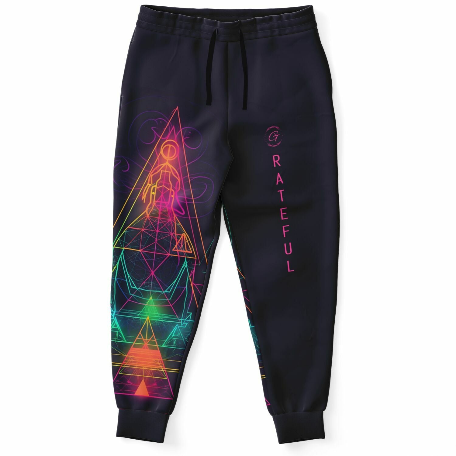 Neon Geometric Spiritual Joggers – Psychedelic Enlightenment Sweatpants