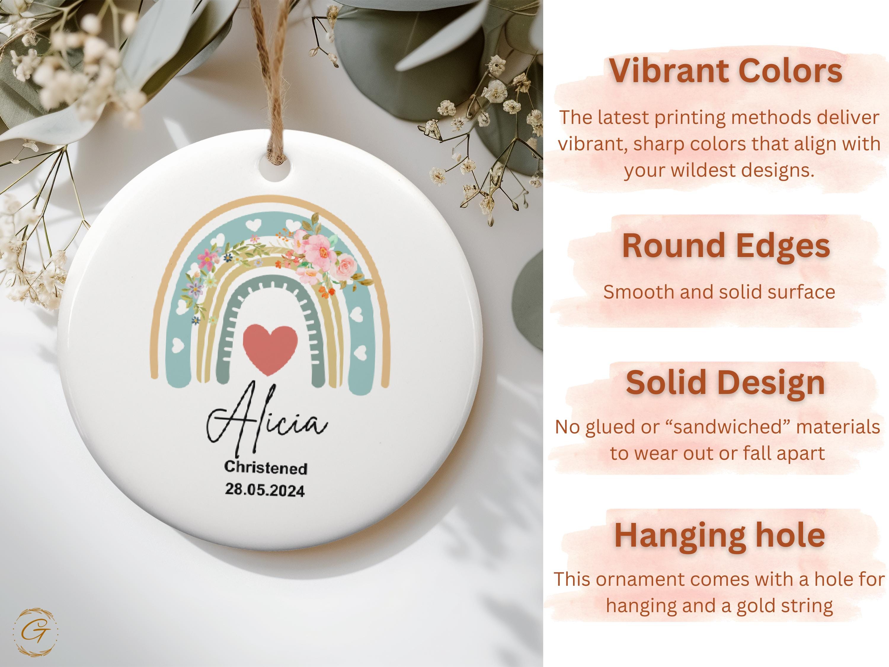 Personalized Baby Christening Ornament, Rainbow Heart Gift, Custom Name Keepsakes, Newborn Baptism Decor, Nursery Wall Arts, Christian World