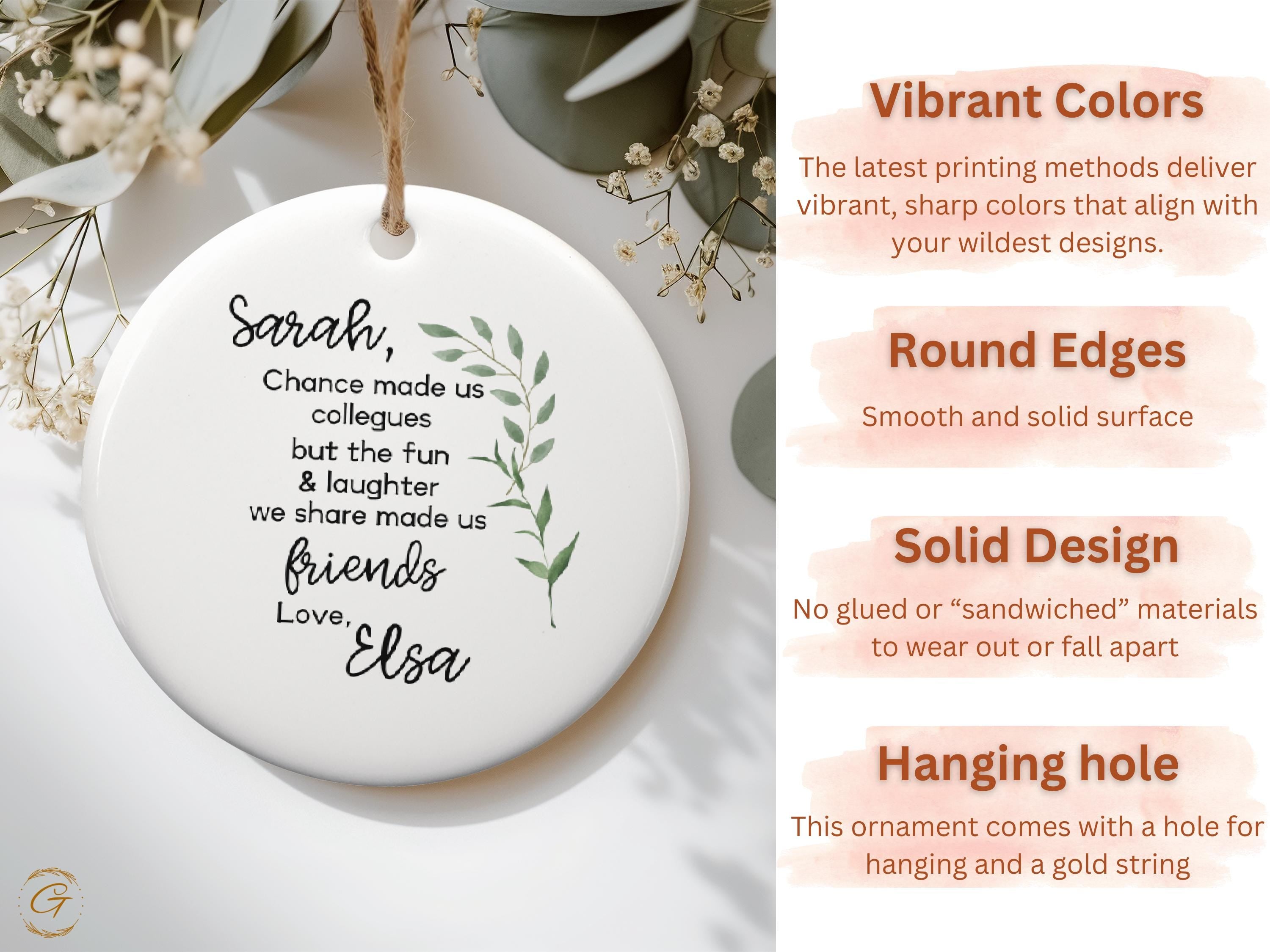 Custom Friendship Ornament, Personalized Christmas Gift, Chance Made Us Colleagues Quote, Unique Friend Decor, Friendship Keepsake Ornaments