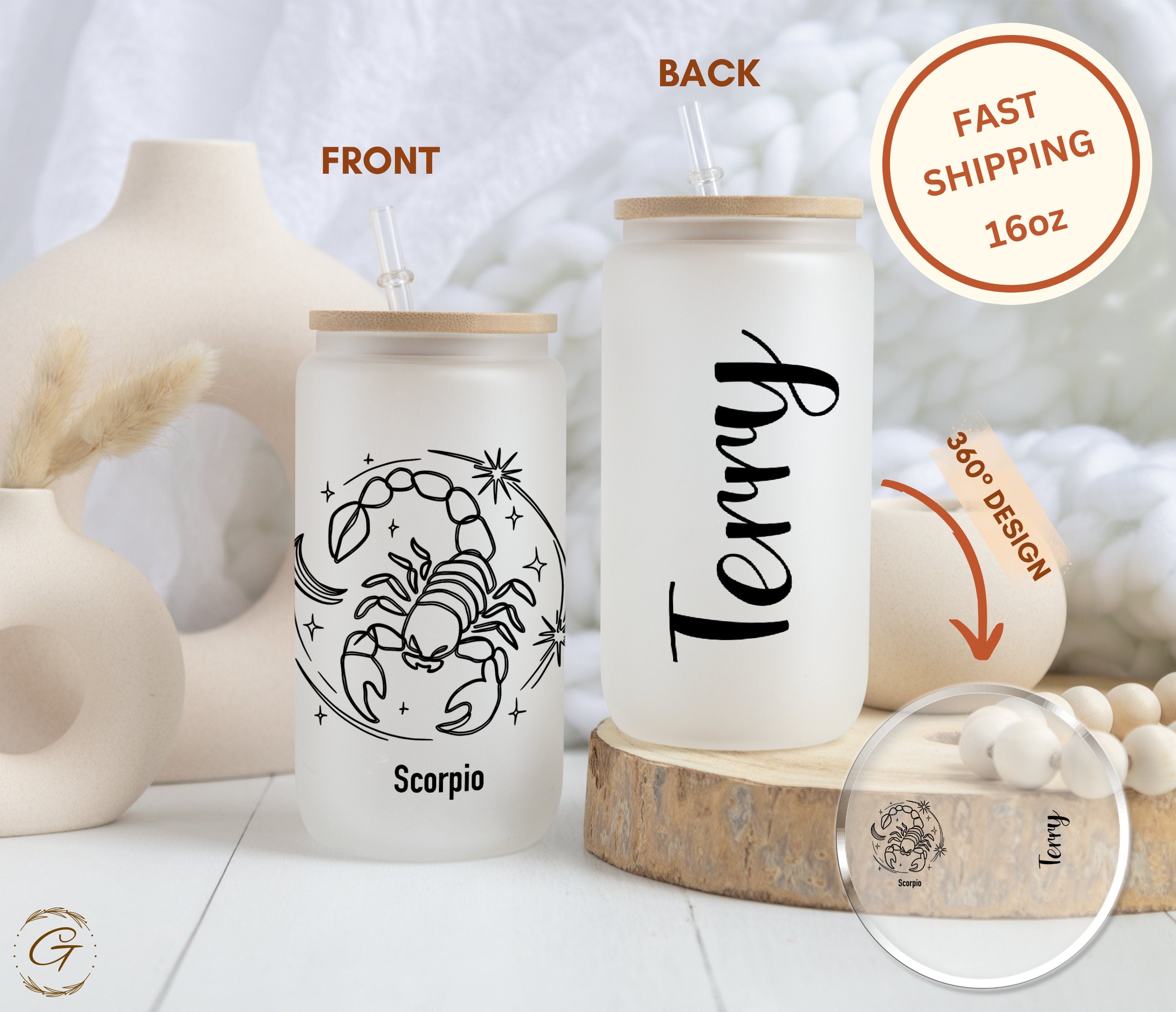 Scorpio Zodiac Sign Frosted Glass Cup