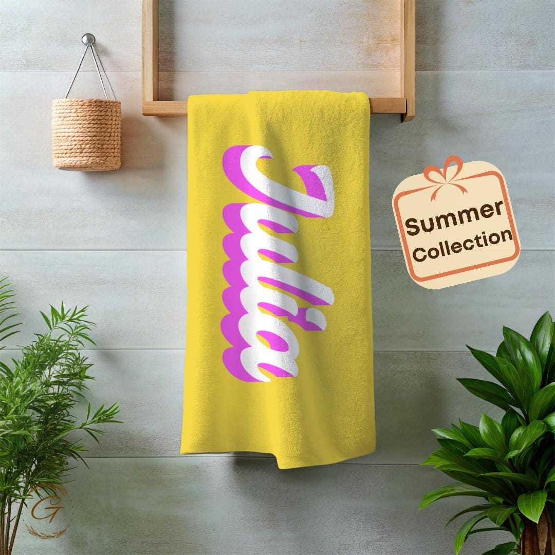 Bright Yellow Beach Towel with Custom Name