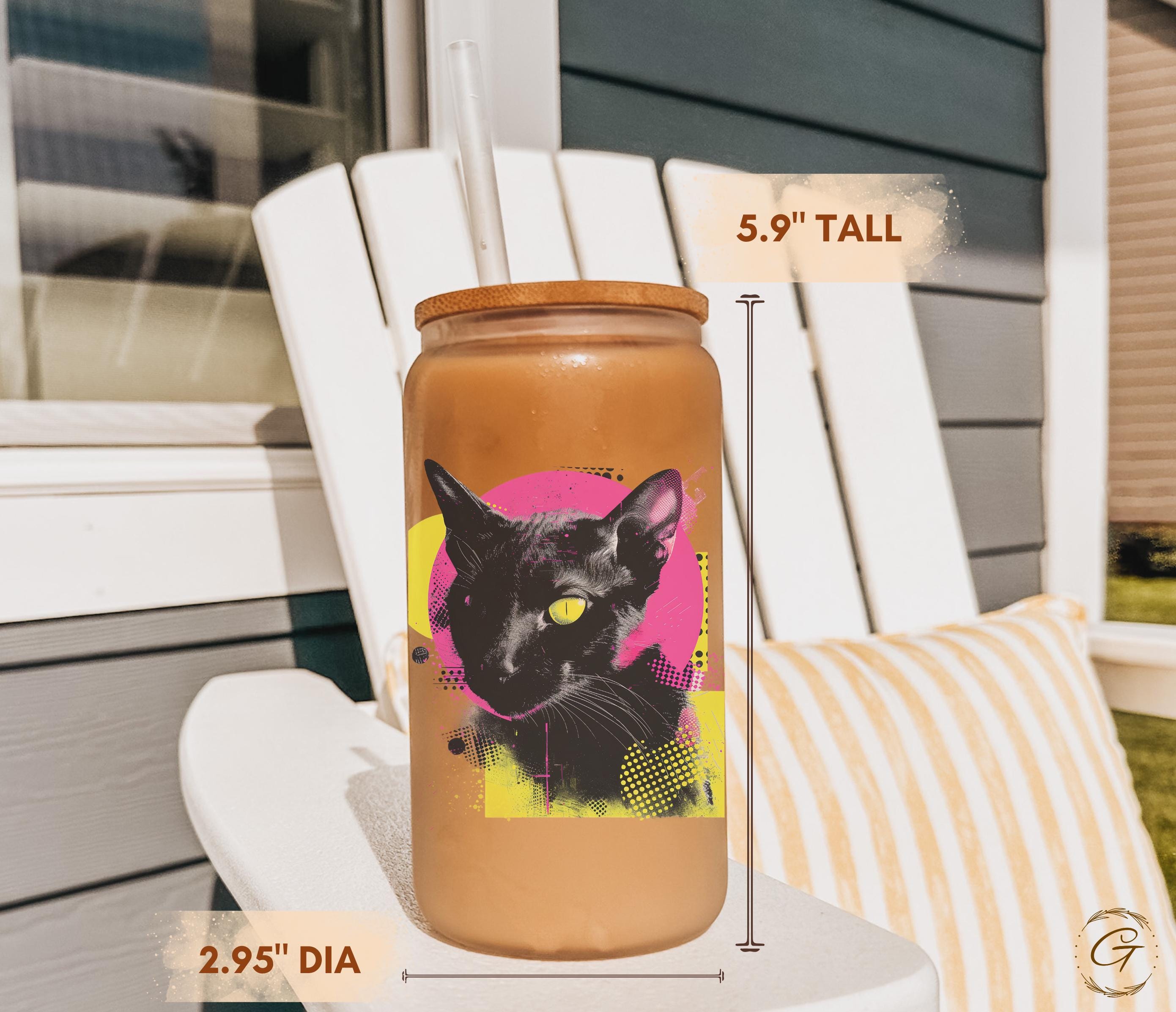 Cat Lover Neon Colored Frosted Glass Cup