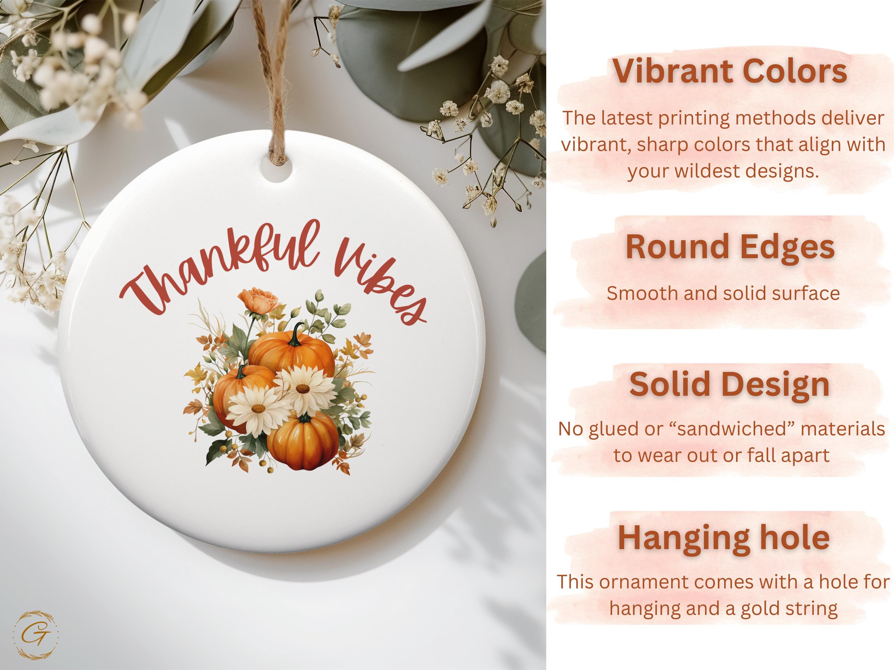 Thankful Vibes Pumpkin Fall Autumn Ornaments, Seasonal Holiday Keepsakes Decors, Thanksgiving Harvest Home Accents, Ideal Thanksgiving Gifts