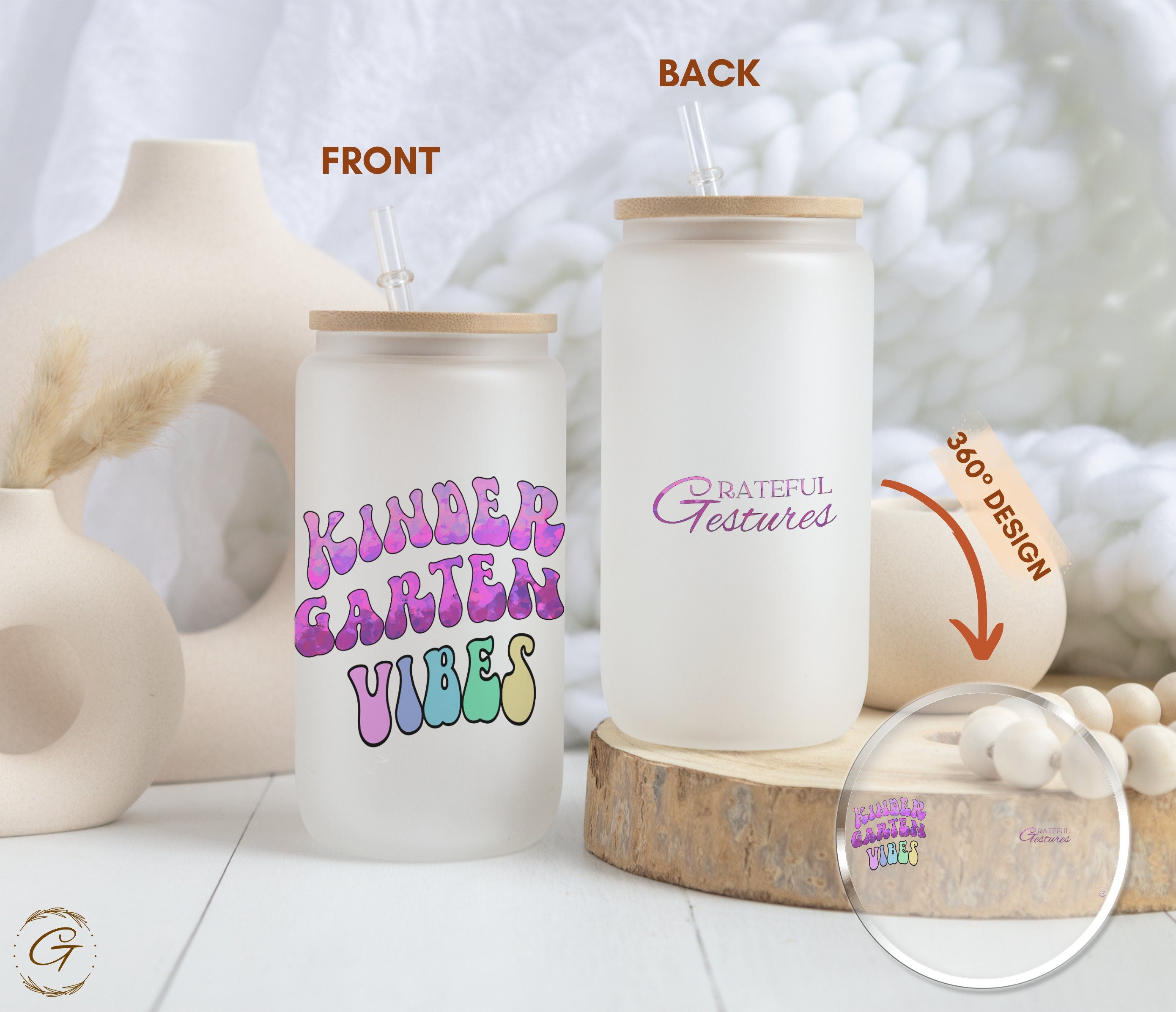Kindergarten Vibes Frosted Glass Cup, Teacher's Libbey Cup