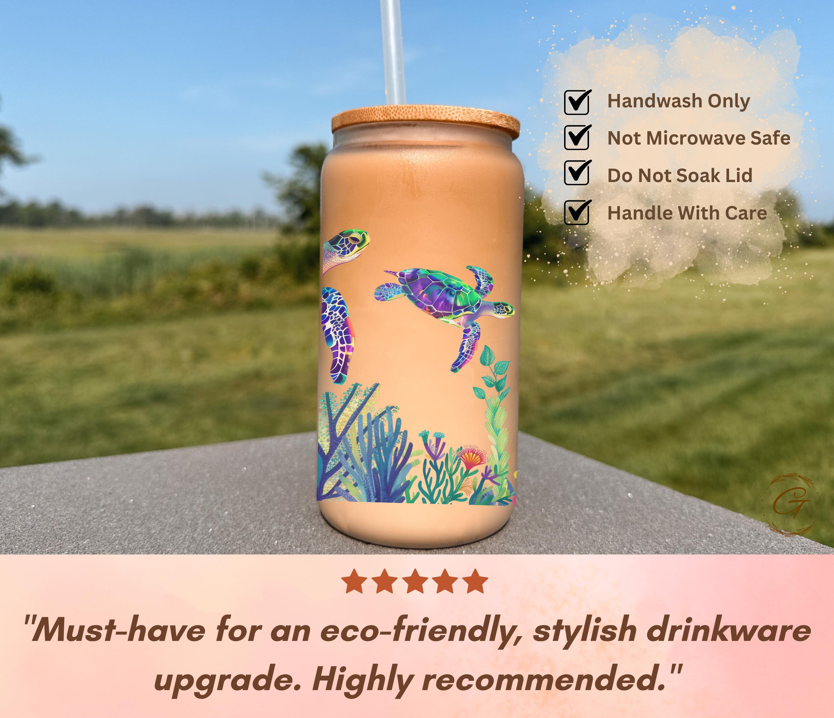 Ocean Turtles and  Corals Design Frosted Glass Cup