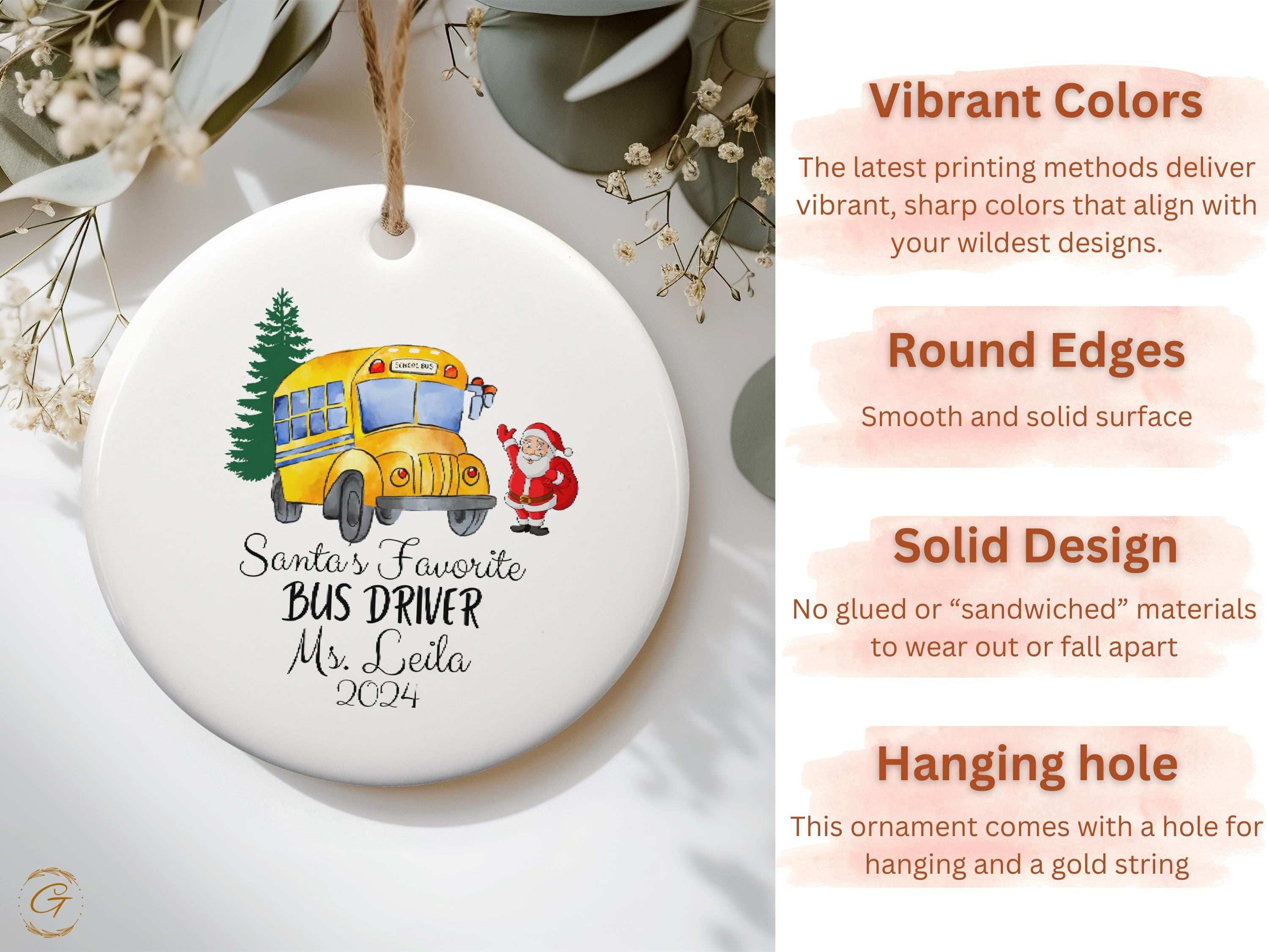 Personalized Christmas Ornament for Bus Drivers, Custom Santa's Favorite Bus Driver Ornament, Holiday Gift for Bus Drivers, Holiday Keepsake