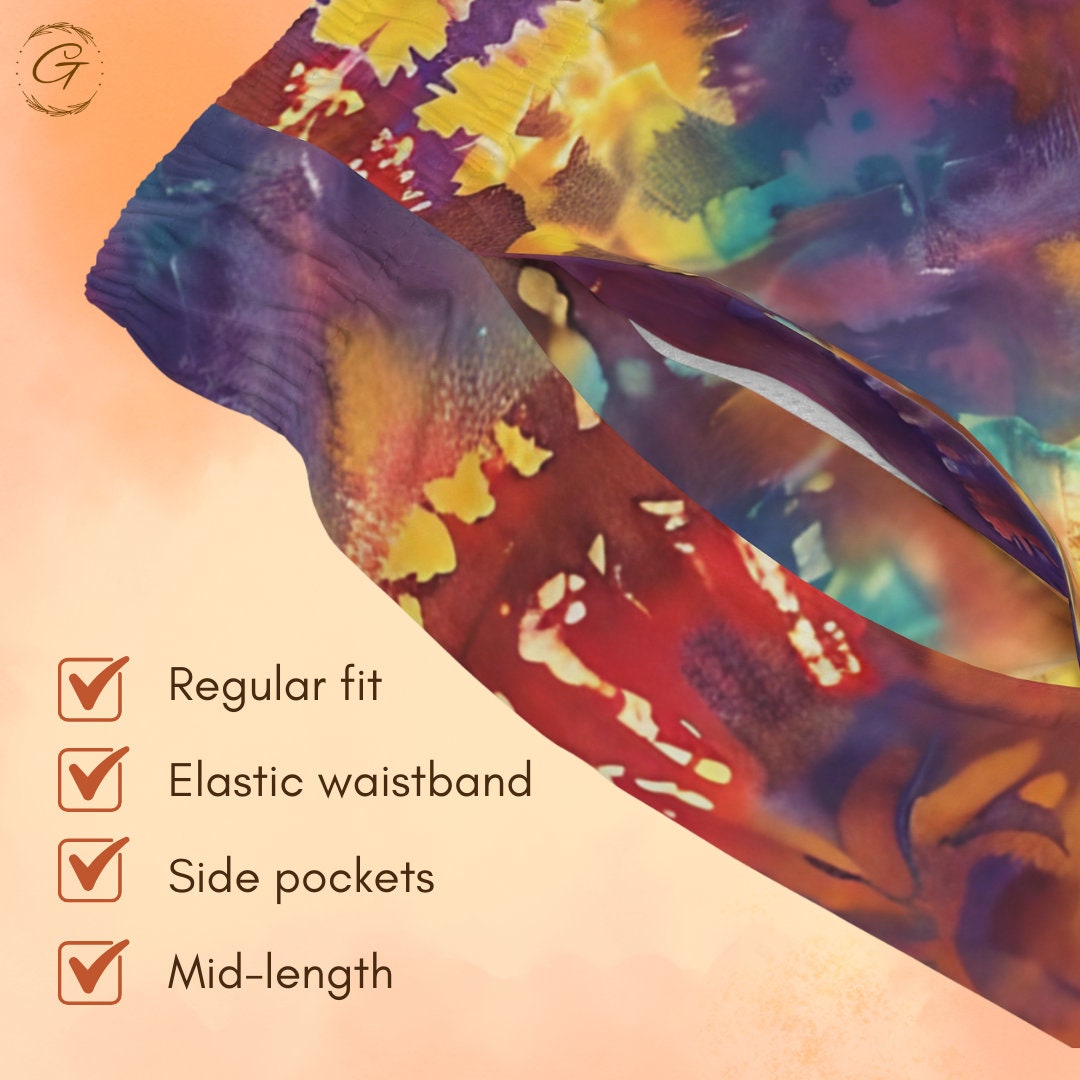 Colorful Tie Dye Swim Trunks, AOP Design,  Perfect for Summer, Unique Vibrant Tie Dye Beachwear,  Fun Summer Swimwear, Gift for Beach Lovers