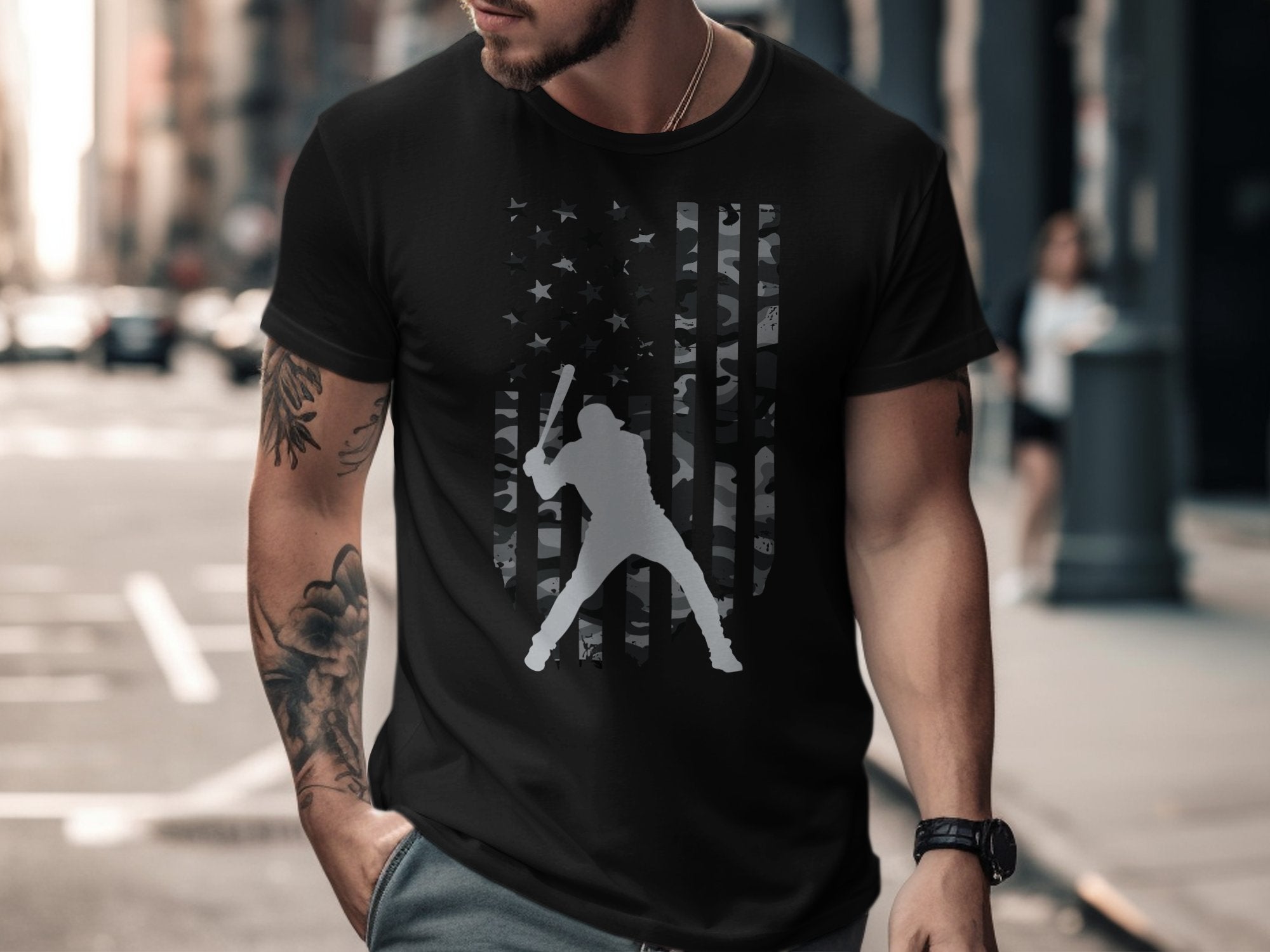 Patriotic Baseball Player Silhouette Graphic T-shirt product