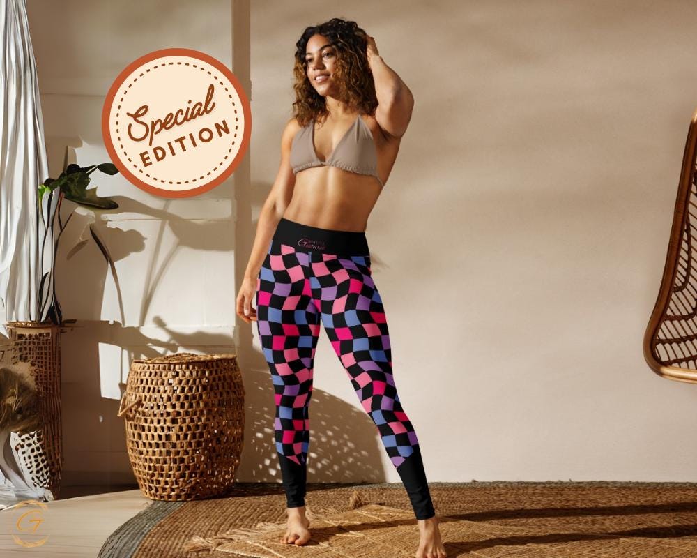 Vibrant Checkered Design Yoga Shorts and Leggings Comfortable High Quality Activewear Perfect for Workout Yoga Everyday Wear Stretchy Fabric
