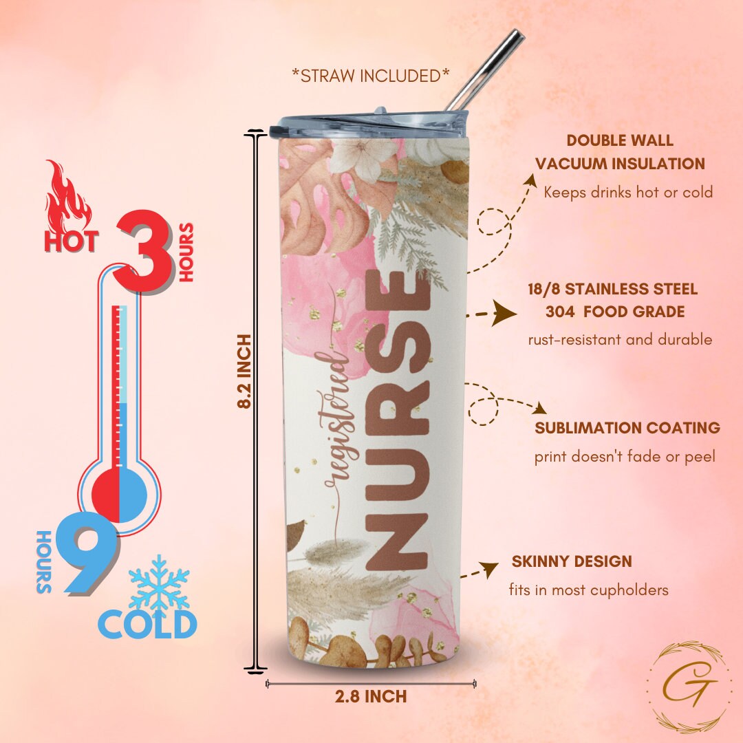 RN Boho Chic Floral Personalised Nurse 20 oz Tumbler