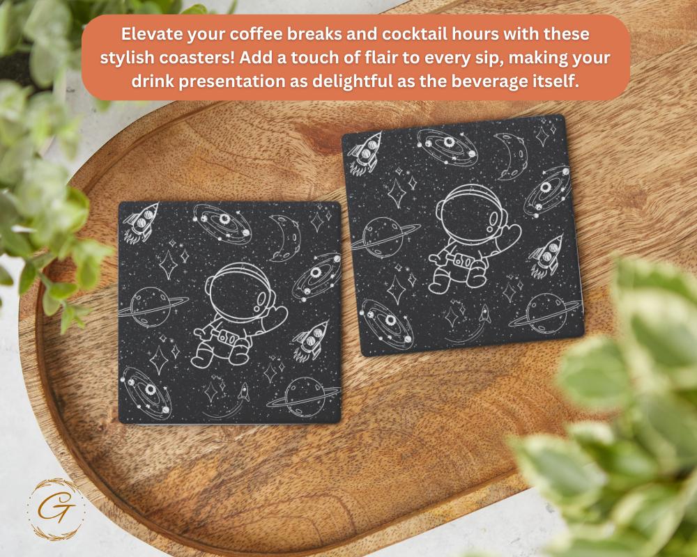 Soapstone Coaster with Astro Space Planets Design with Cork Backing, Perfect Gift for Space Lovers, Unique Drink Coaster for Home or Offices