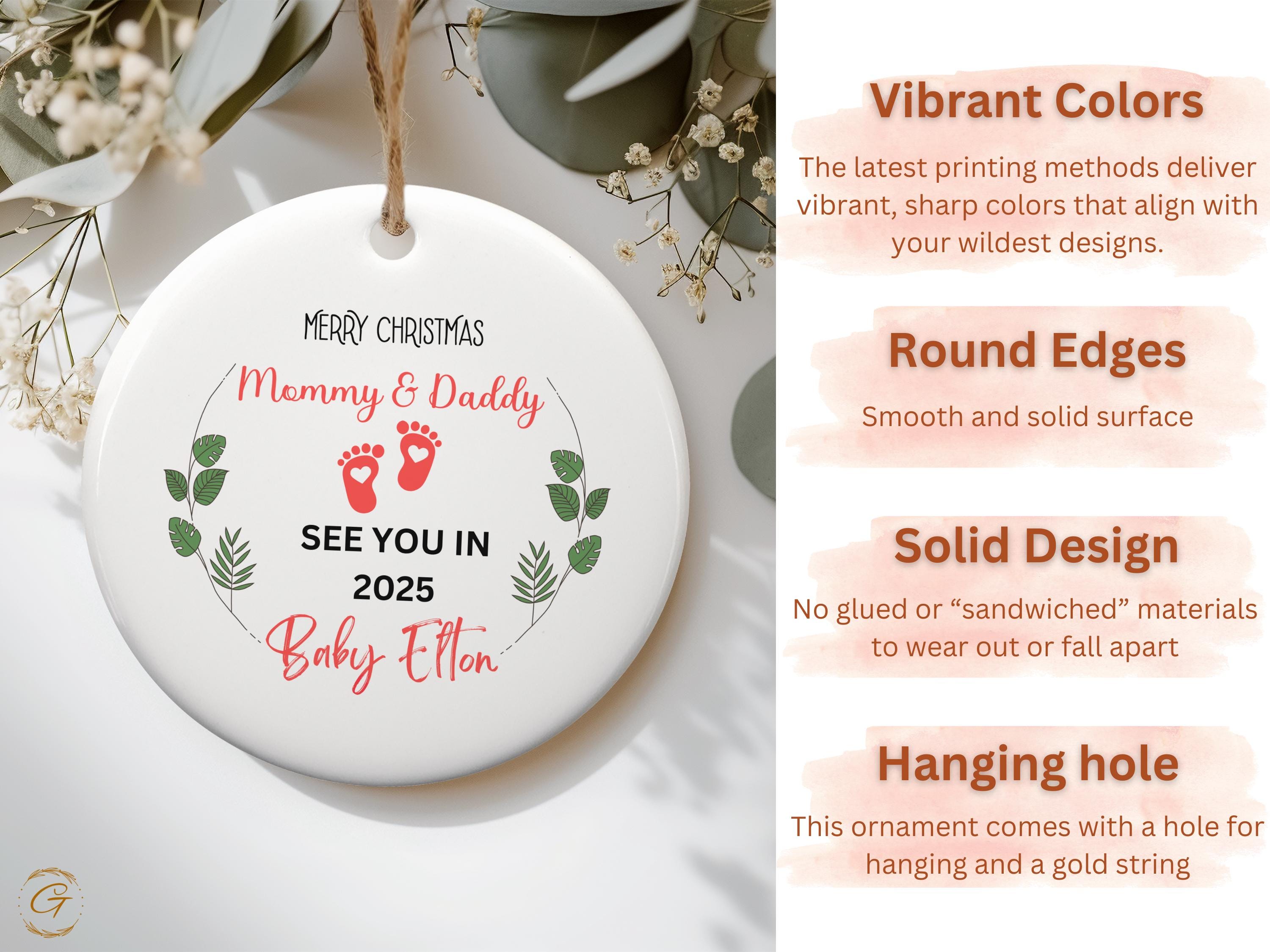 Personalized Pregnancy Announcement Christmas Ornament, Personalized Gift for Expecting Parents, Custom Unique Holiday Keepsake New Families