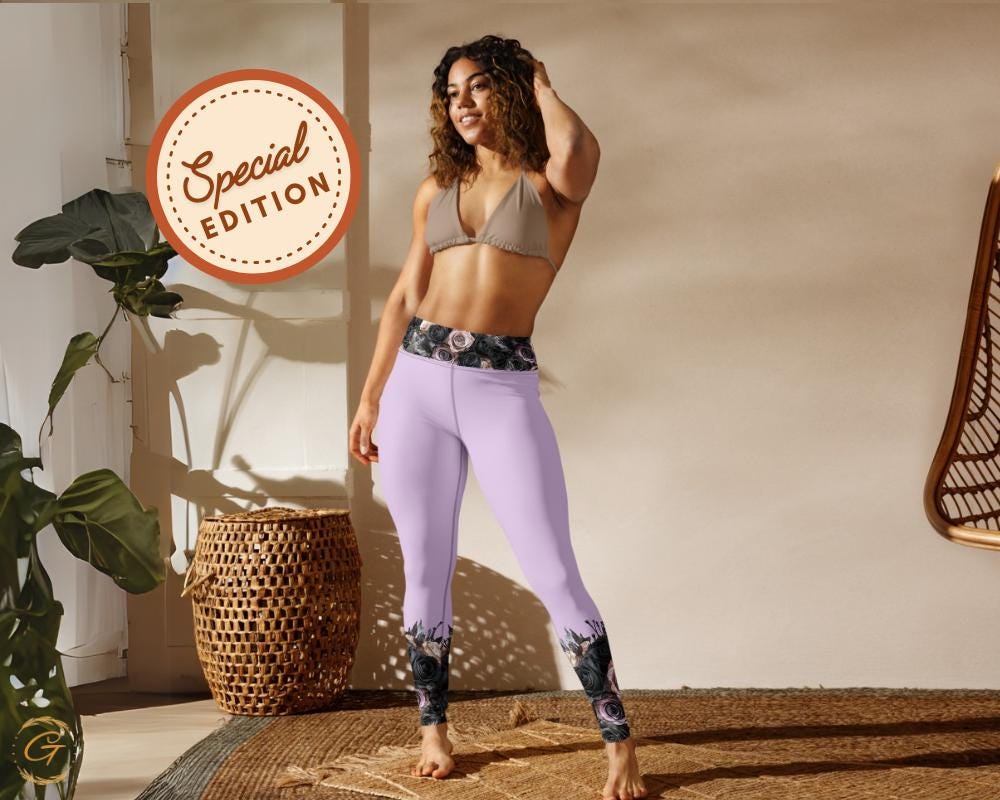 Floral AOP Yoga Leggings & Shorts for Women -  Black and Pastel Rose Colorful Activewear - High-Waist Workout Pants, Stylish Gym Yoga Shorts