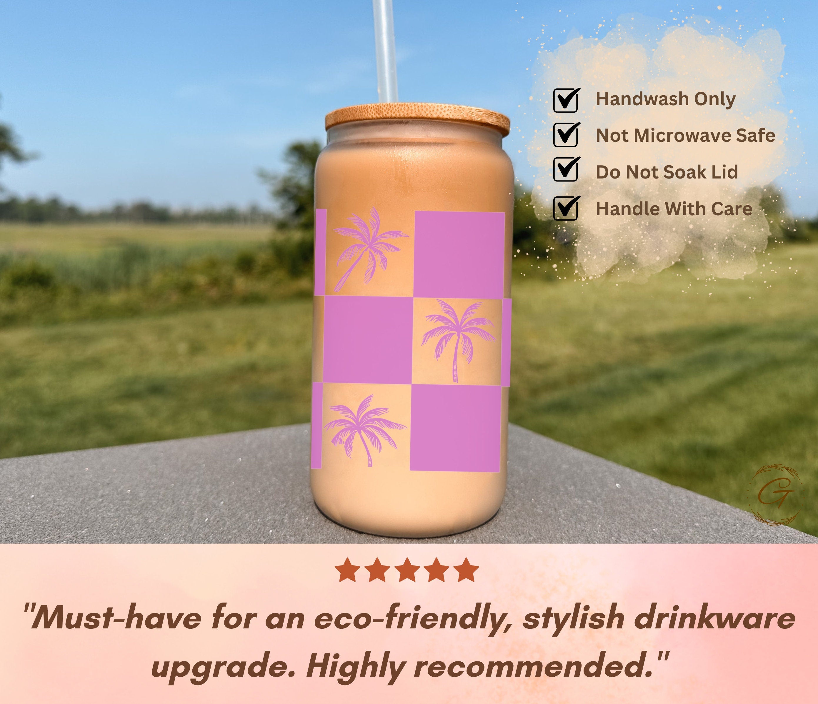 Summer Checkered Palm Tree Frosted Libbey Cup 16oz