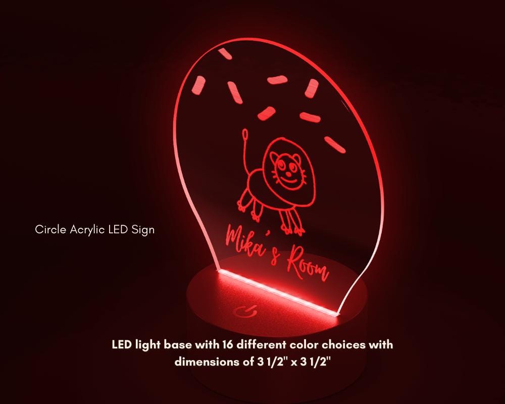 Kids Room Circle Acrylic LED Sign, Personalized Room Decor for Kids
