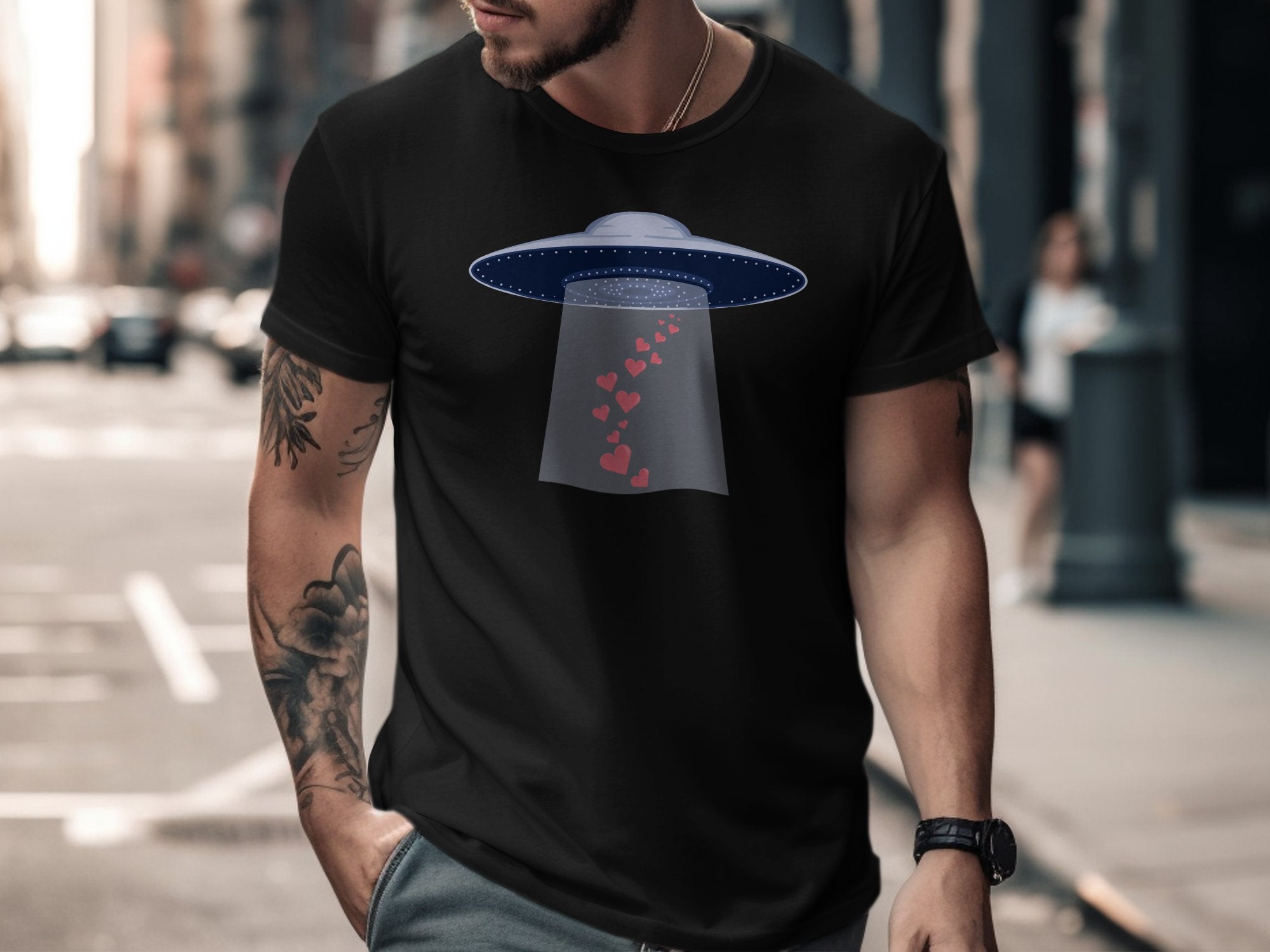 UFO With Hearts Design Men T-Shirt product type