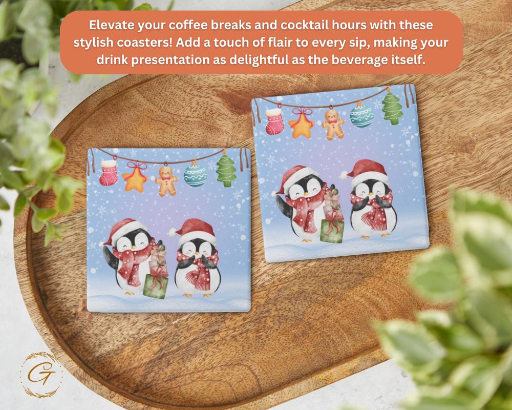 Soapstone Coaster Christmas Penguins Design