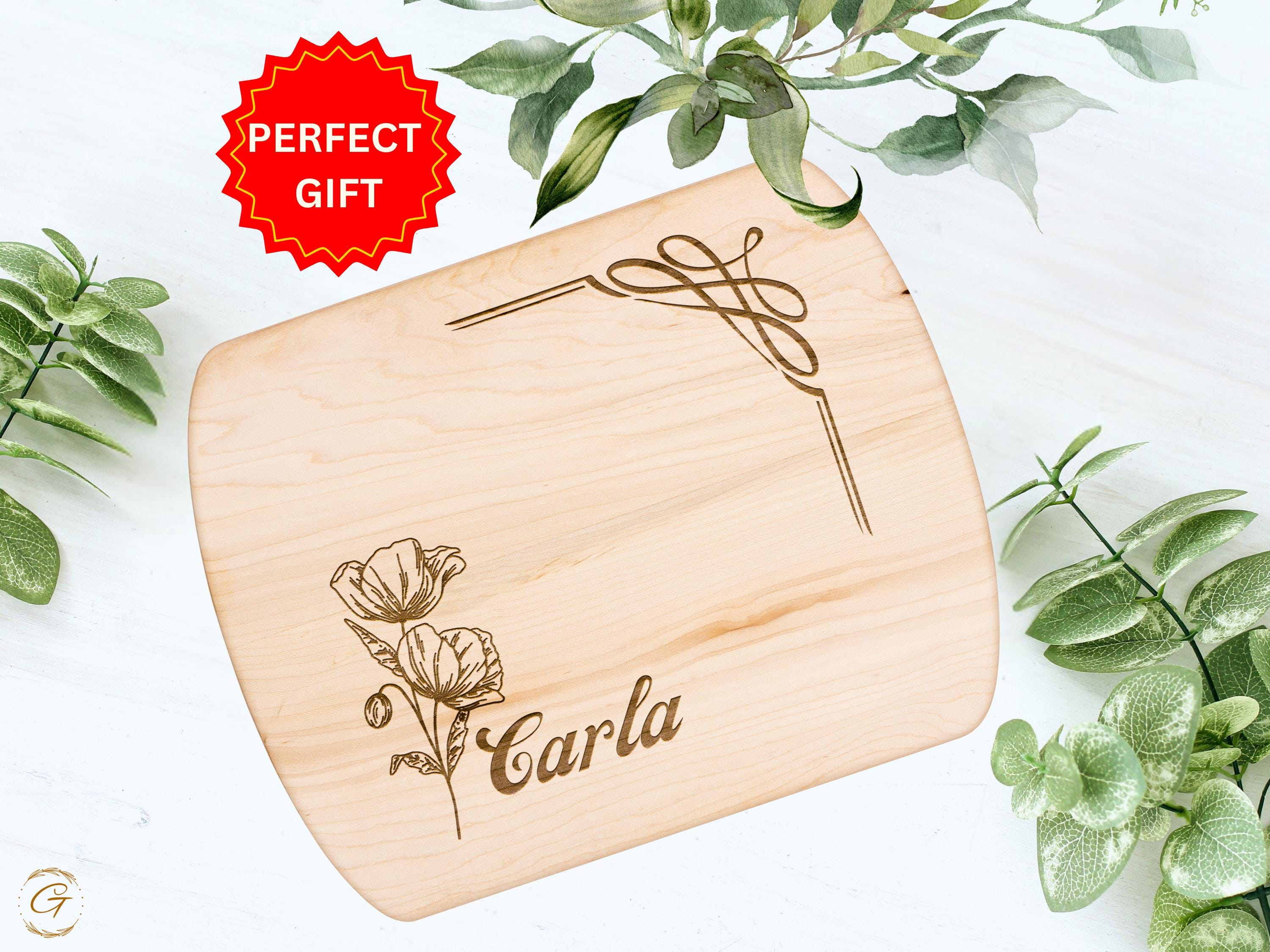 Personalized Cutting Board with Poppy Engraving - Unique August Birth Flower Gifts