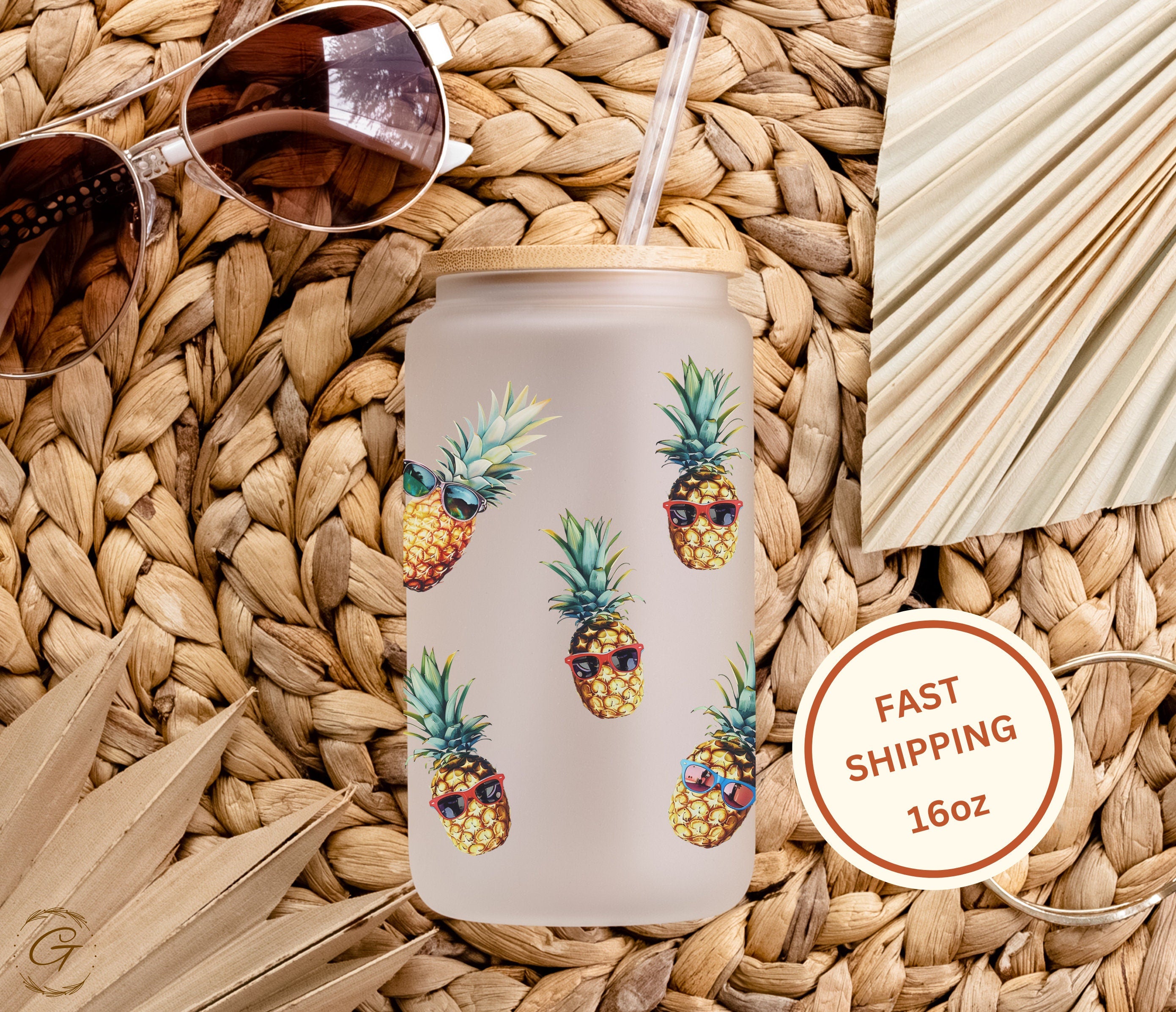 Pineapple Pattern Design Frosted Glass Tumbler