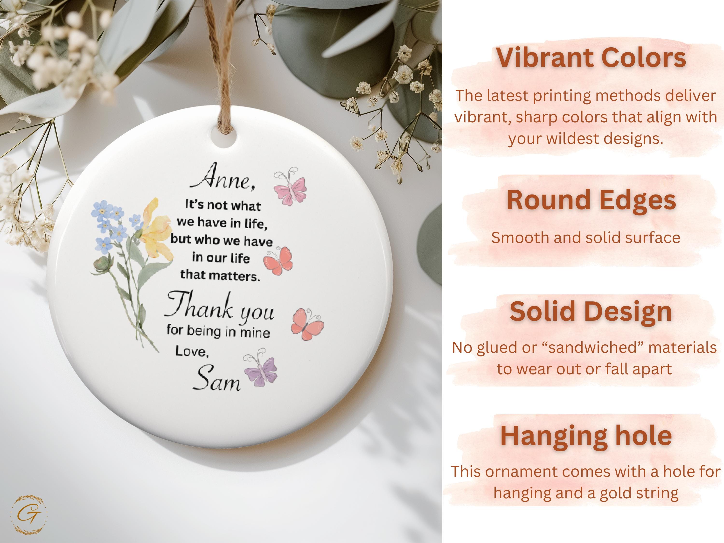Personalized Friend Keepsake Ornament Unique Gift for Loved Ones, Butterfly Flower Decoration, Meaningful Thank You Present Custom Name Gift