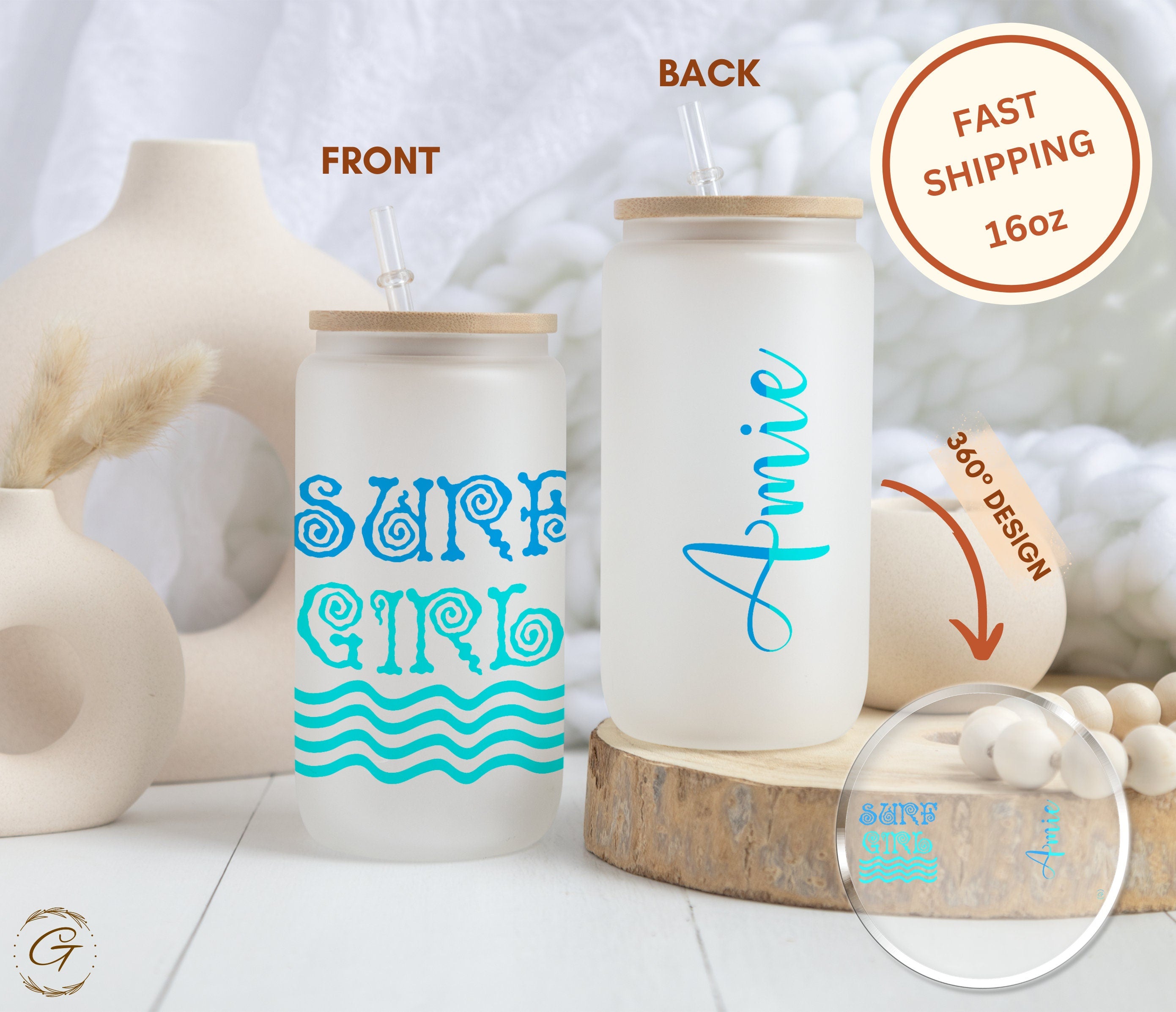Surf Girl Frosted Glass Cup