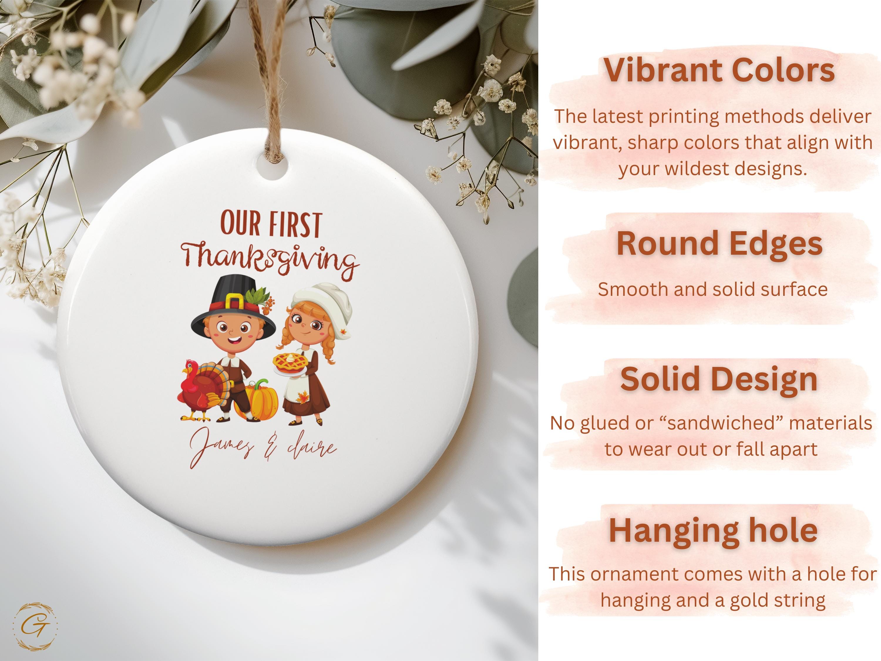 First Couple Thanksgiving Ornament, Cute Thanksgiving Decoration, Personalized Holiday Keepsake, Kids Holiday Gift, Harvest Celebration Gift