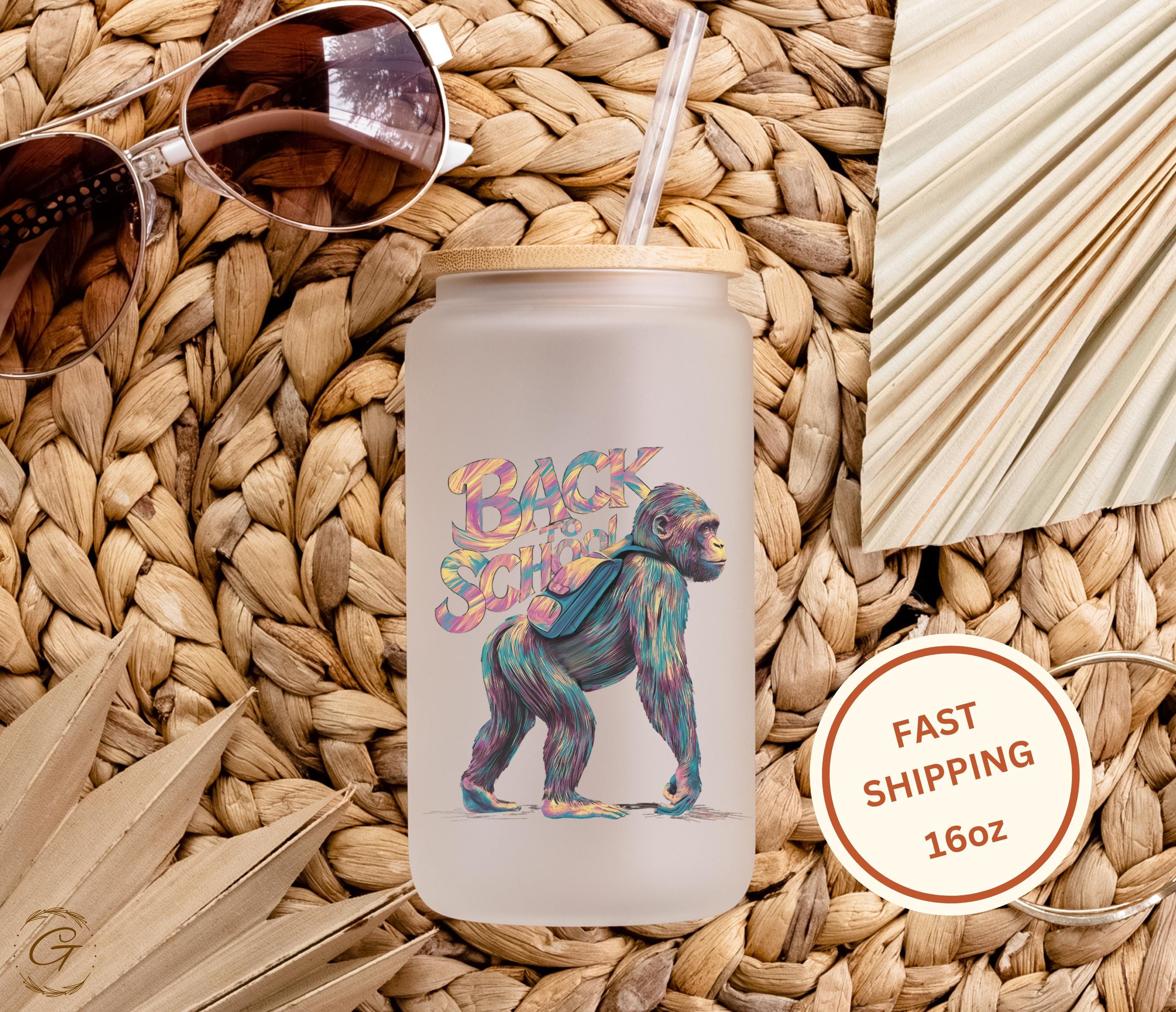 Colorful Artistic Monkey Design Frosted Glass Cup