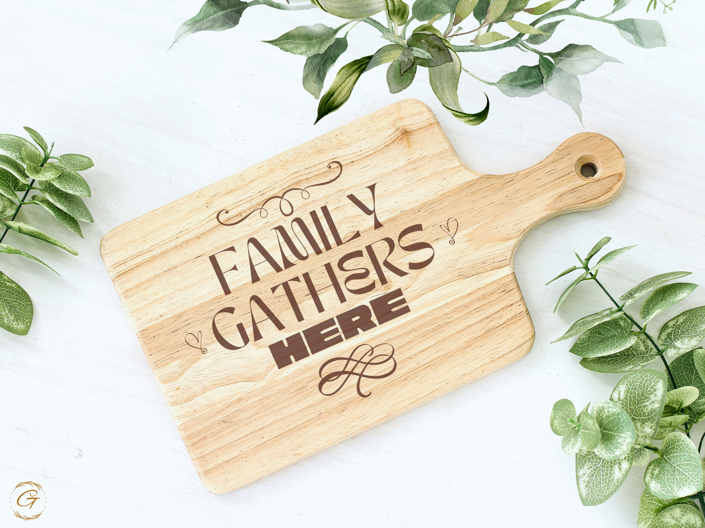 Family Gathers Here Hardwood Cutting Board