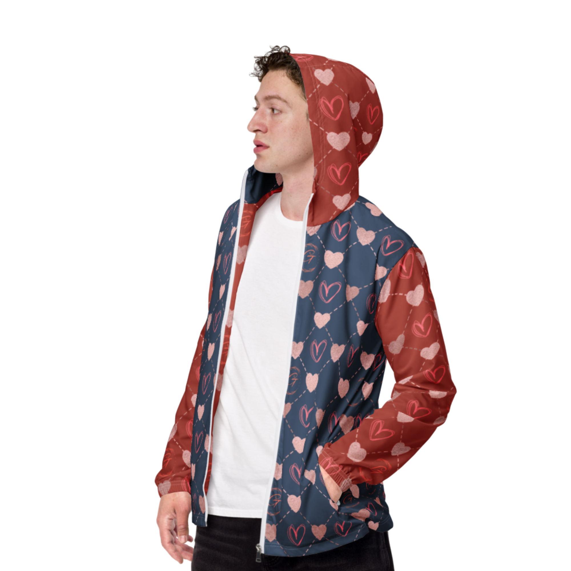 Custom Heart Pattern Windbreaker Jacket