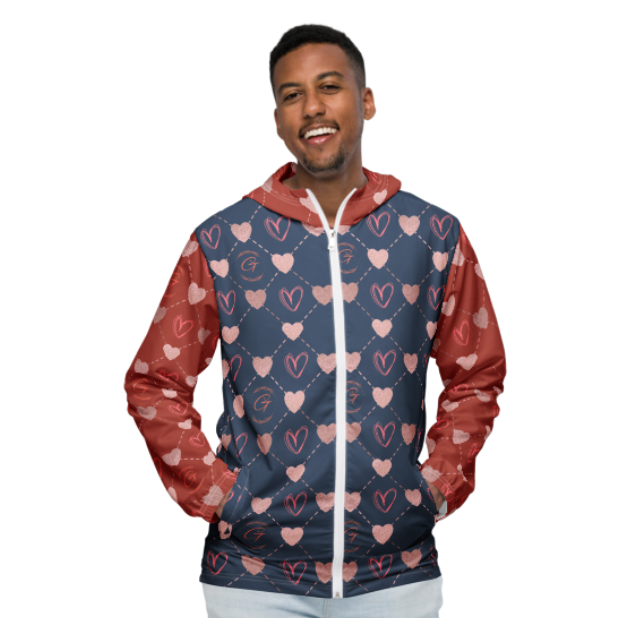 Custom Heart Pattern Windbreaker Jacket