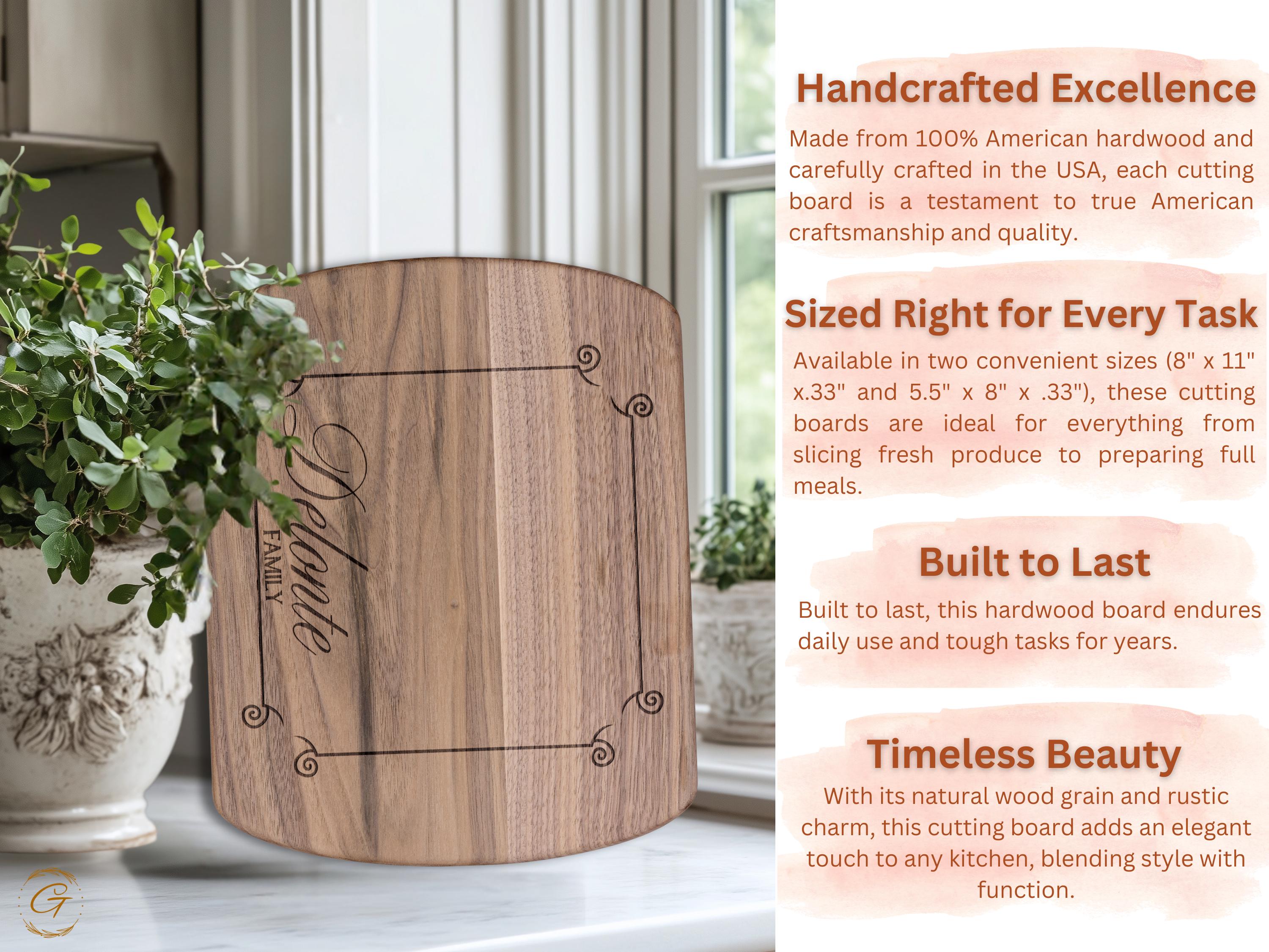 Personalized Hardwood Oval Cutting Boards - Custom Engraved Family Name Boards - Wedding, Housewarming, Charcuterie, Gift for Kitchen Lovers
