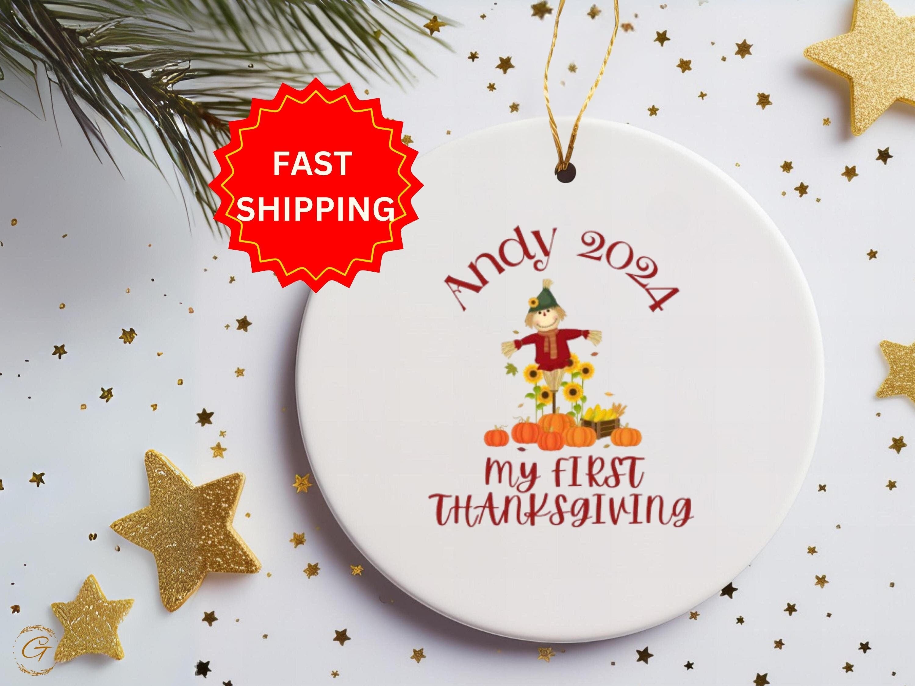 Adorable Thanksgiving Scarecrow Ornament 2024, First Thanksgiving Keepsake, Personalize Holiday Decoration, Fall Decor Gift, Unique Keepsake