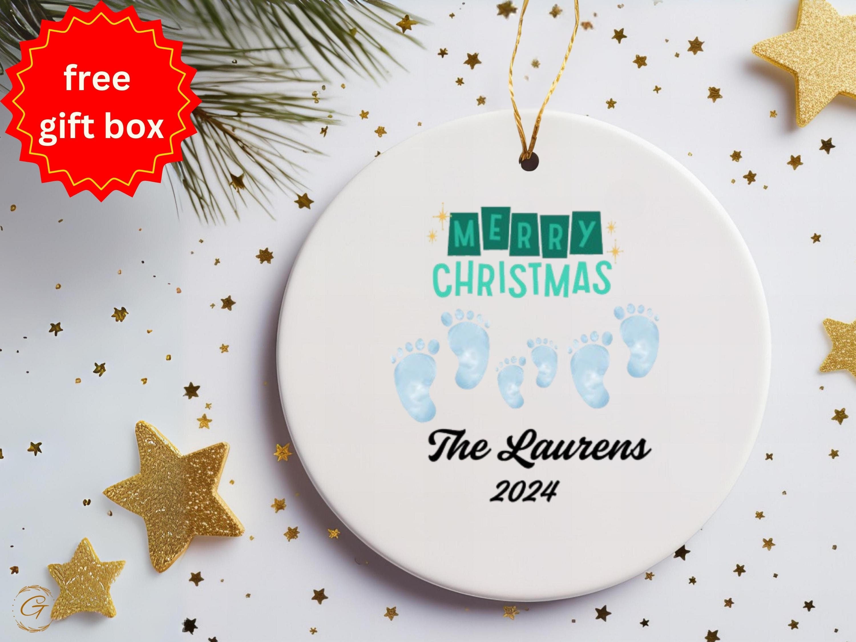 Personalized Family Ornament, Custom Family Christmas Decoration, Holiday Keepsake Gift, Footprints Design, 2024 Ornament, Holiday Keepsakes