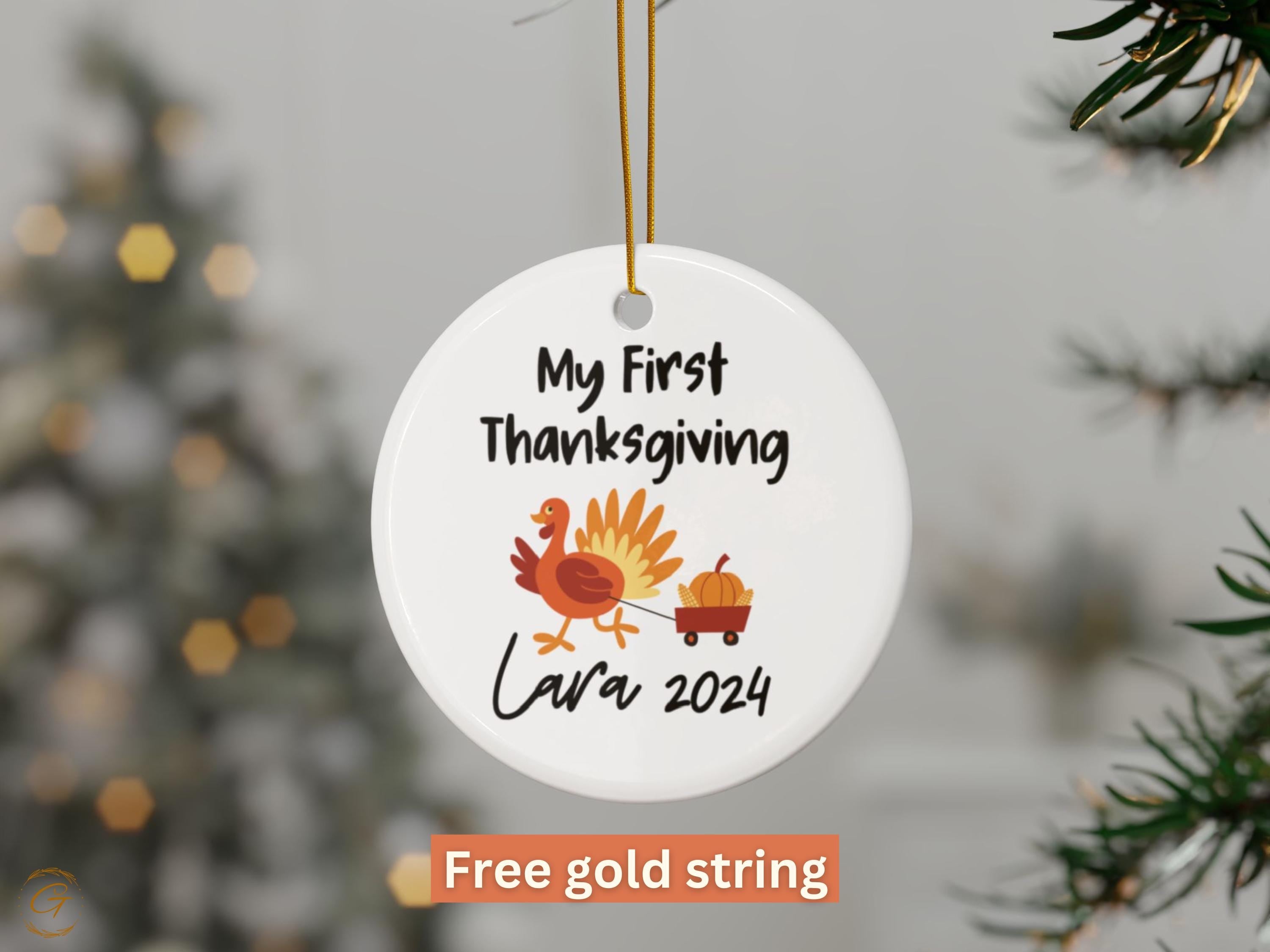 My First Thanksgiving Ornament 2024, Baby's First Holiday Keepsake Turkey and Pumpkin Decoration Personalized Ornament, Unique Holiday Finds