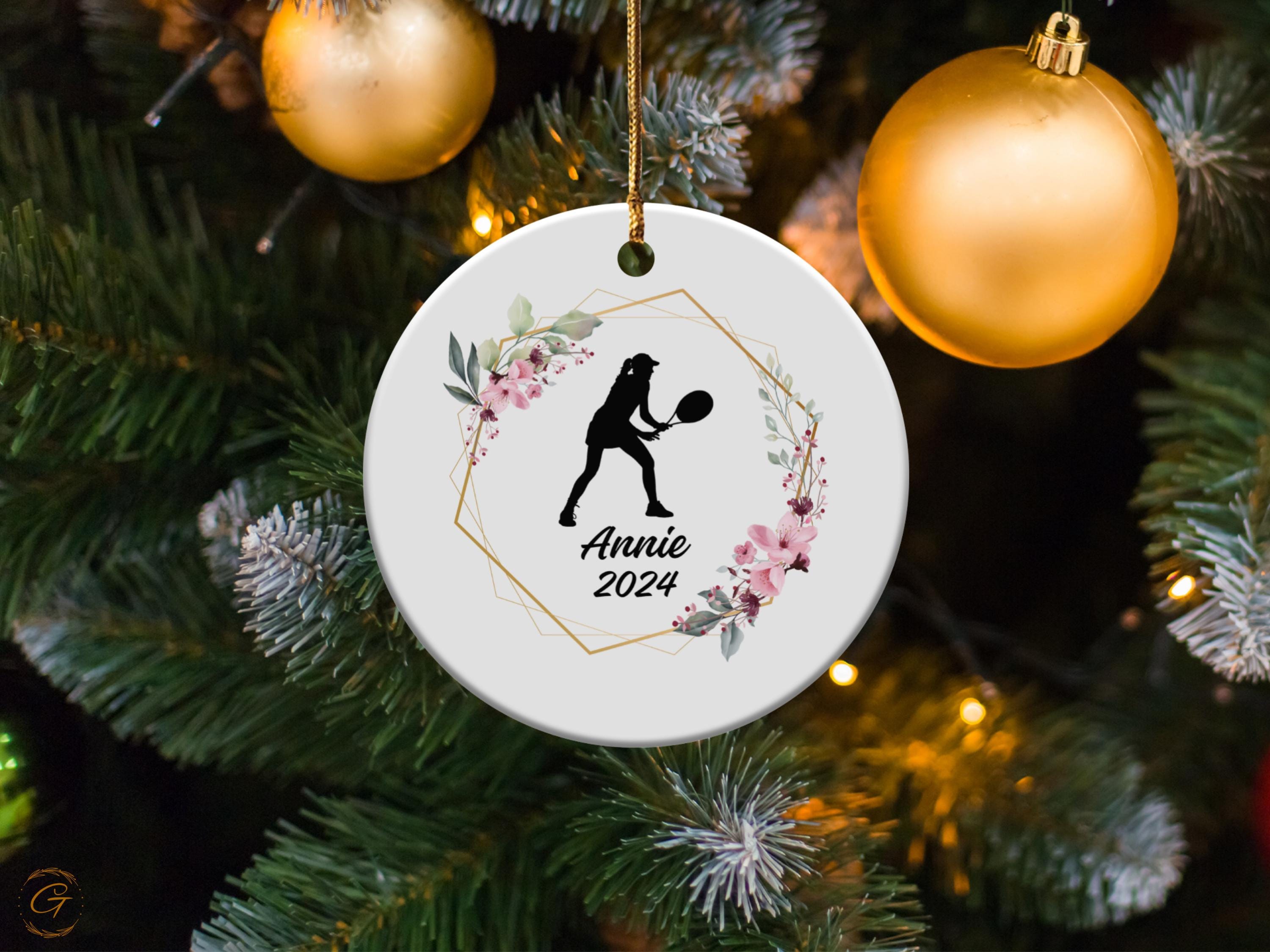 Custom Tennis Ornament, Personalised Sports Gifts, Female Tennis Player, Floral Decoration, Unique Christmas Keepsake, Gift for Tennis Lover