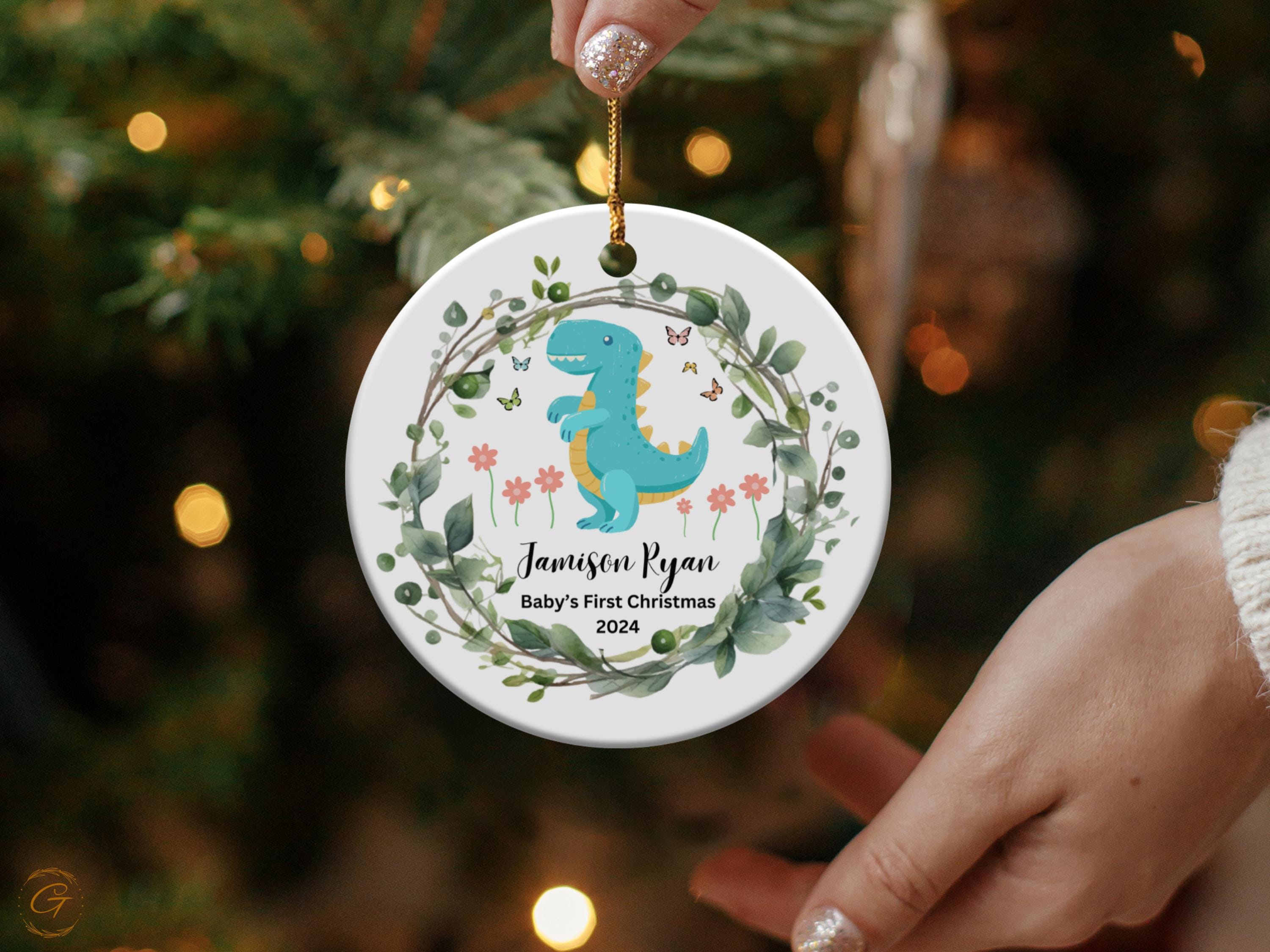 Personalized Baby's First Christmas Ornament, Dinosaur Design 2024 Baby Gift Cute Decor, Newborn Keepsake, Tree Decoration Nursery Ornaments