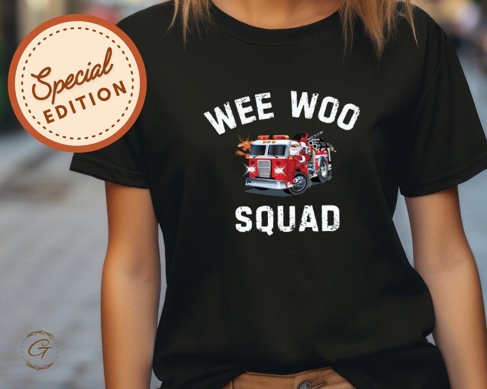 Profession T-shirt, Wee Woo Squad Fire Truck Santa Claus Christmas Design Tee