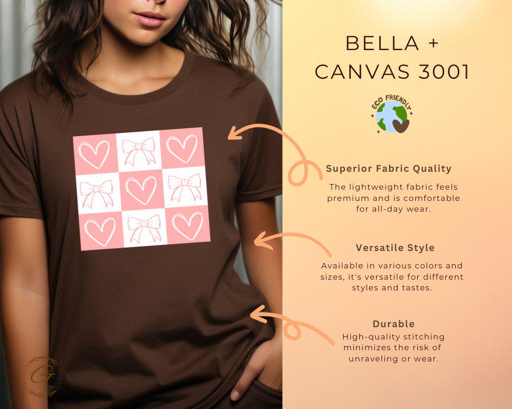 Valentines T-Shirt, Checkered Cute Bow and Heart Tee