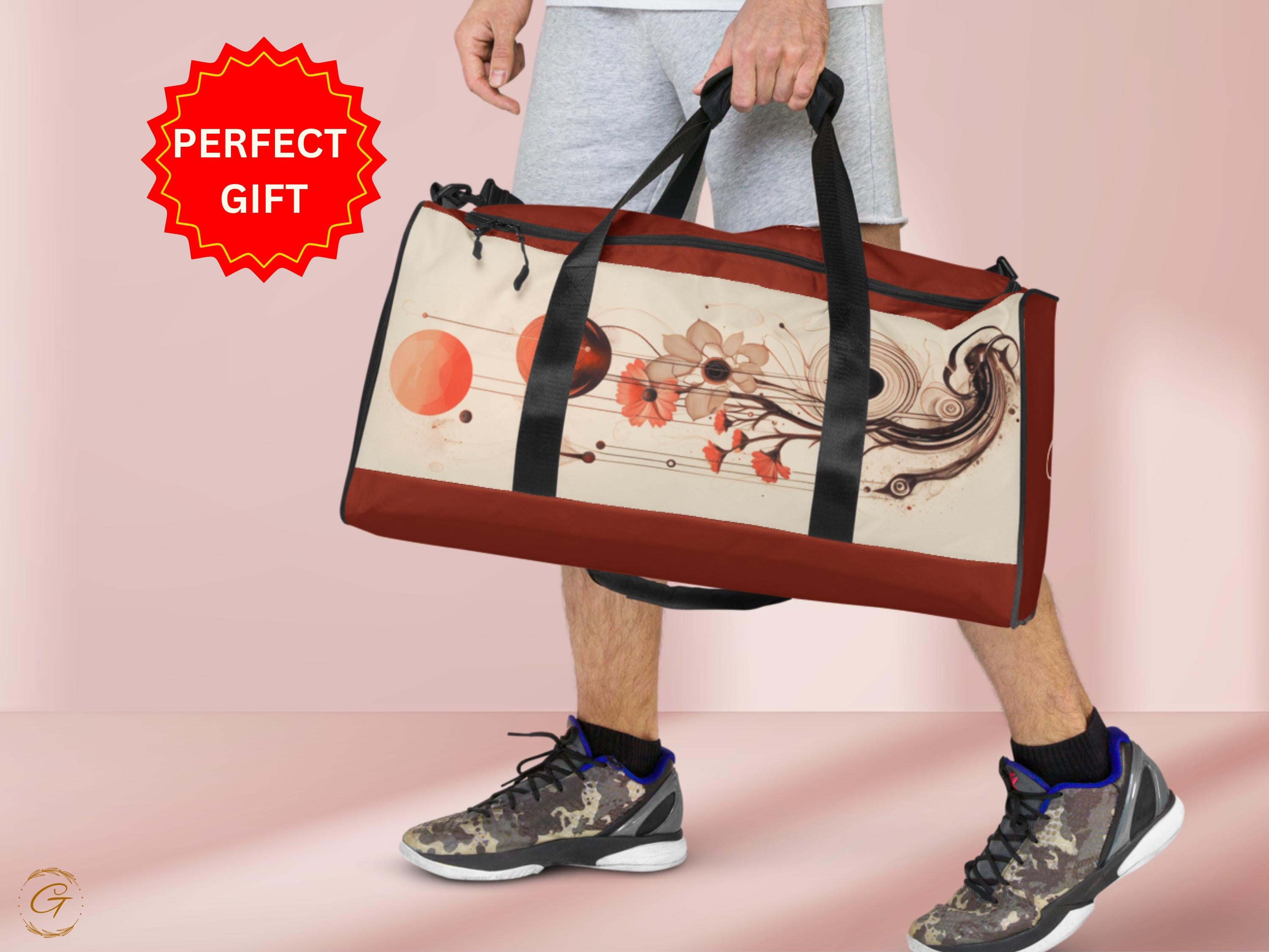Floral Abstract Gym Duffel Bag -Unique Sports Bag with Modern Artistic Design