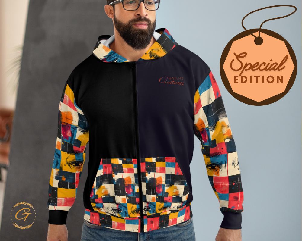 Retro Checkered Unisex Zip Hoodie All-Over Print