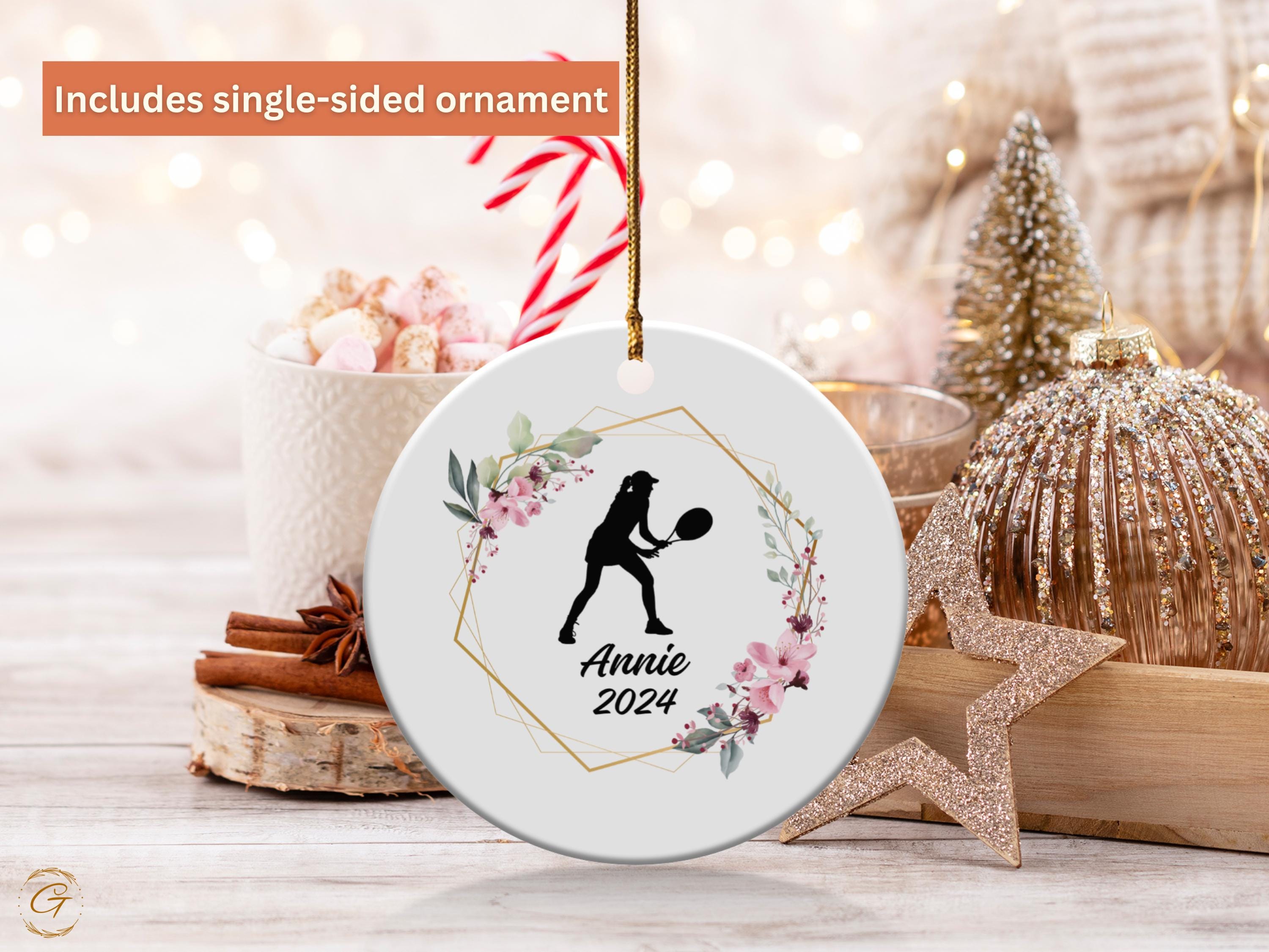 Custom Tennis Ornament, Personalised Sports Gifts, Female Tennis Player, Floral Decoration, Unique Christmas Keepsake, Gift for Tennis Lover