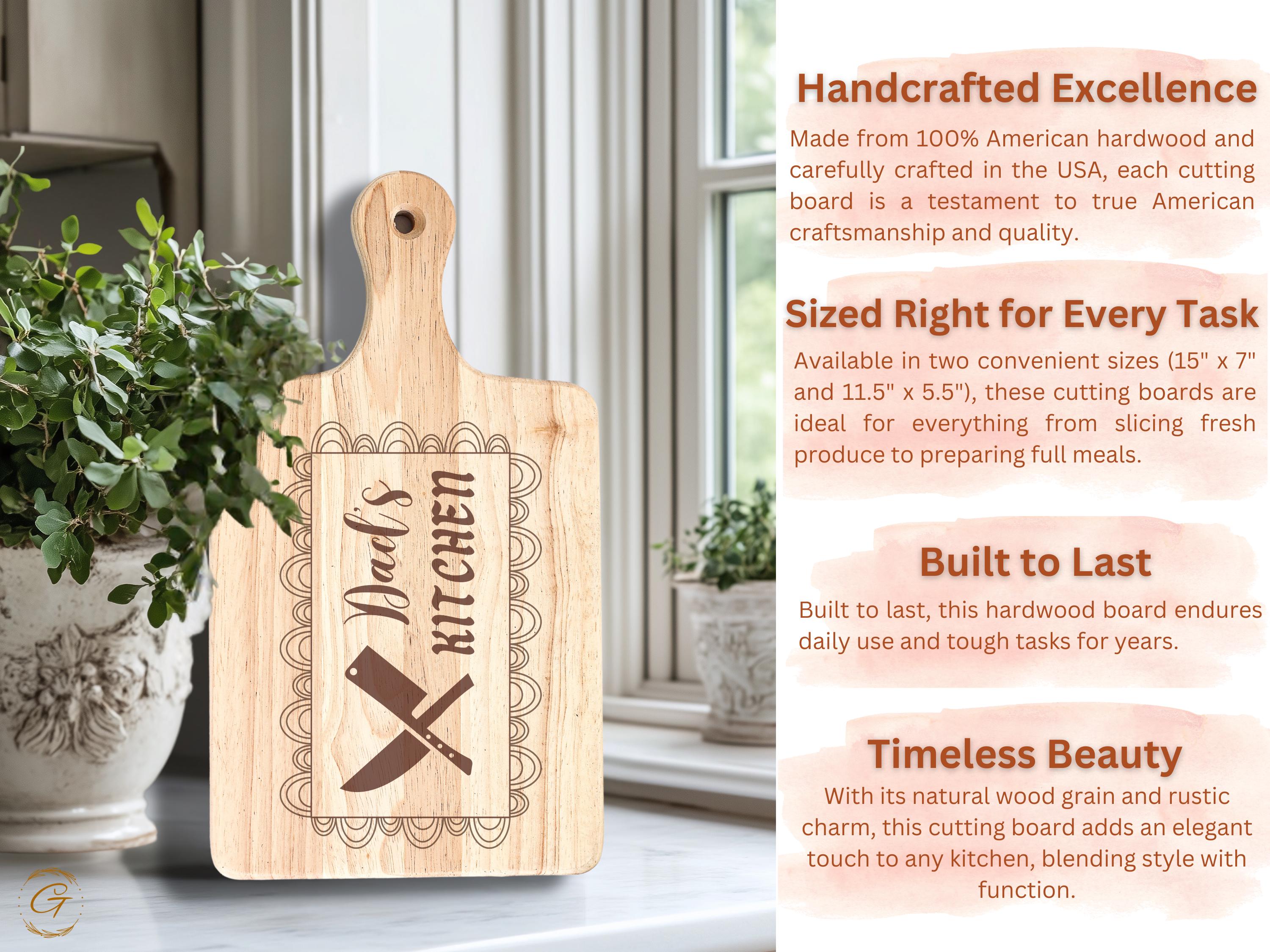 Dad's Kitchen Hardwood Cutting Board | Engraved Knives Crossed Kitchen Board | Rustic Kitchen Gifts for Dad | American Chef’s Cutting Boards