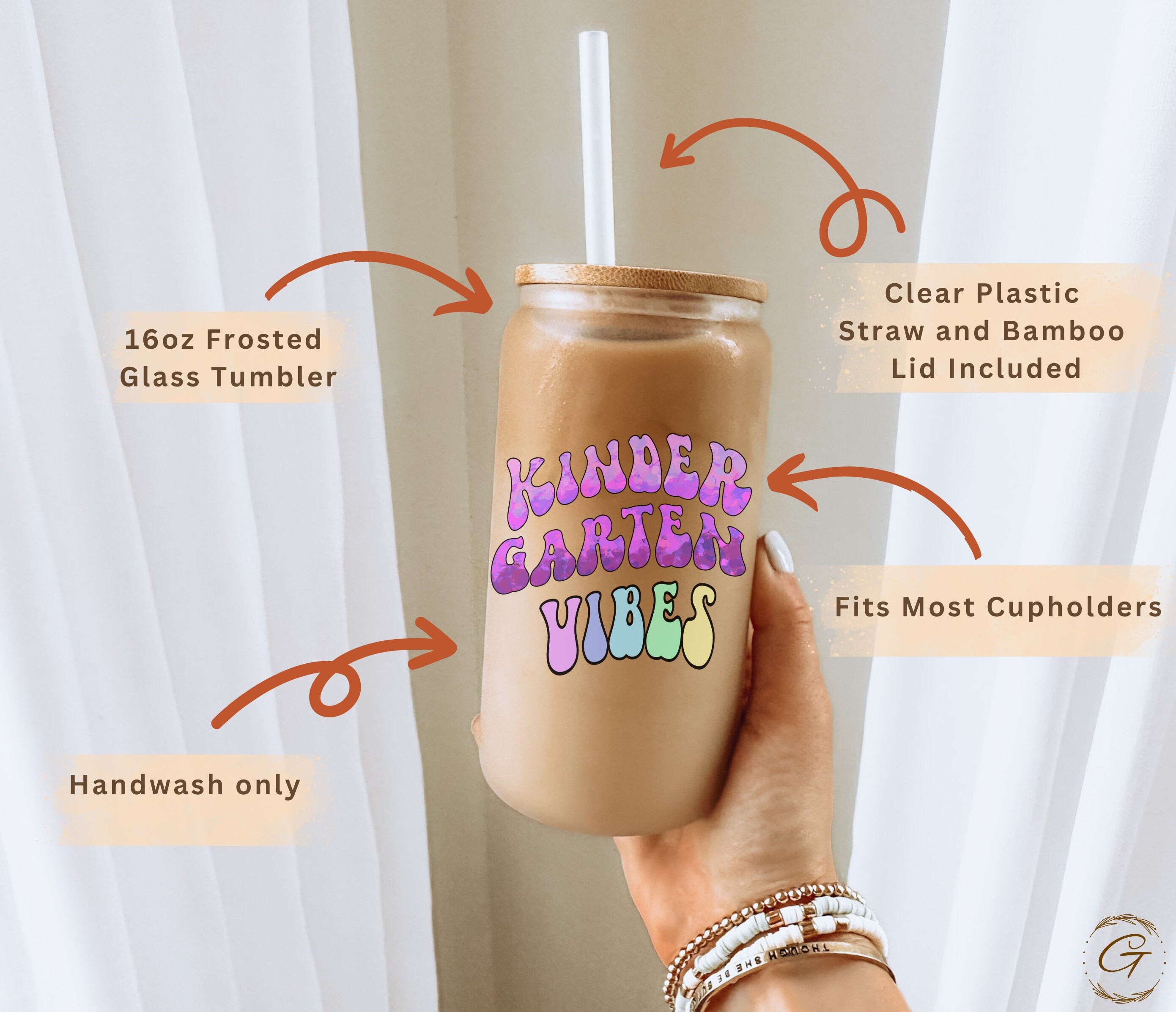 Kindergarten Vibes Frosted Glass Cup, Teacher's Libbey Cup