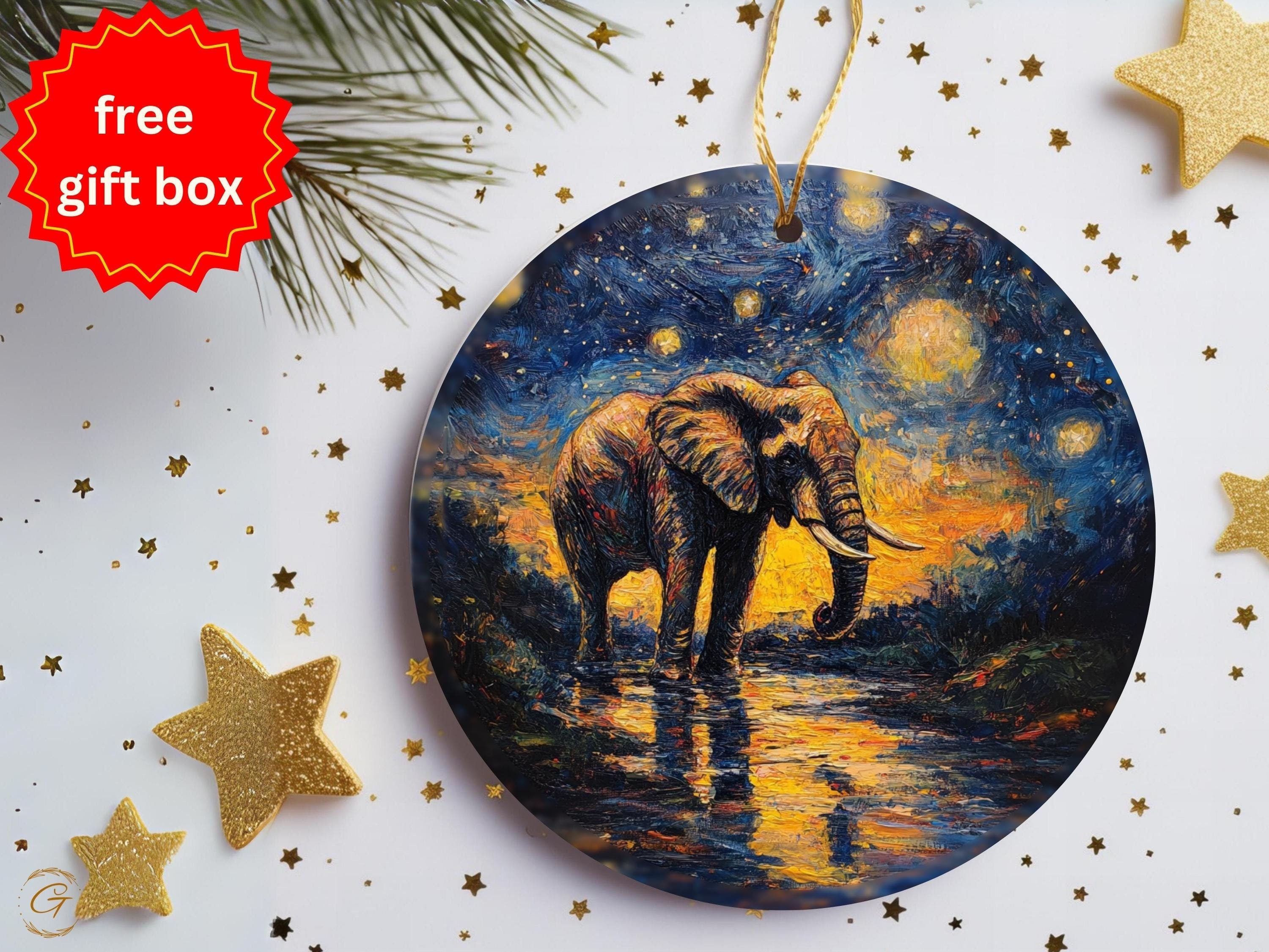 Elephant Ornament, Starry Night Decor, Handcrafted Artwork, Elephant Home Decor Gift, Unique Elephant Decoration, Wildlife Holiday Art Piece