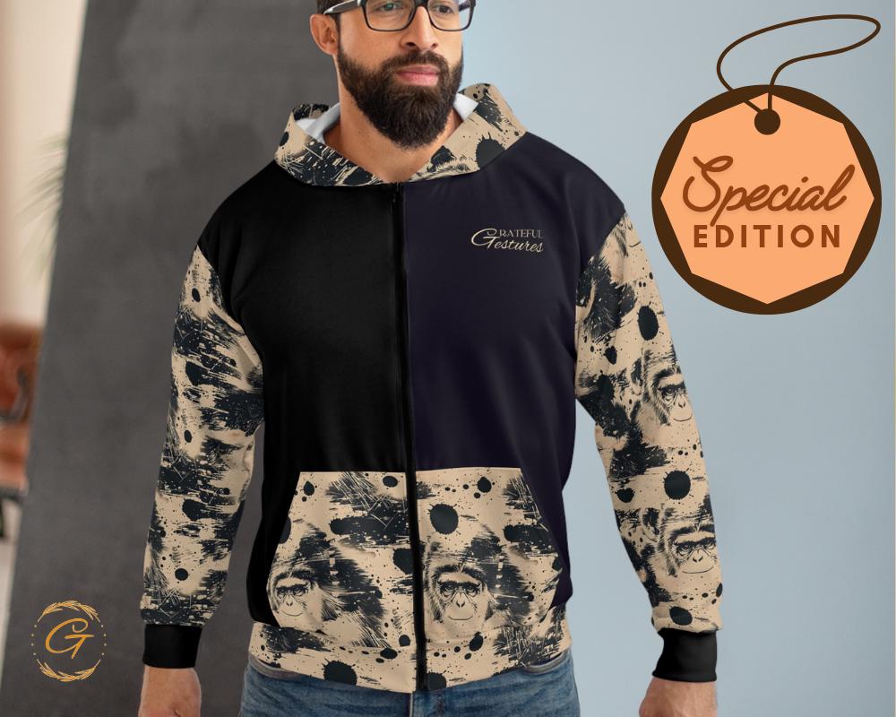 Vintage Monkey Unisex Zip Hoodies All-Over Print