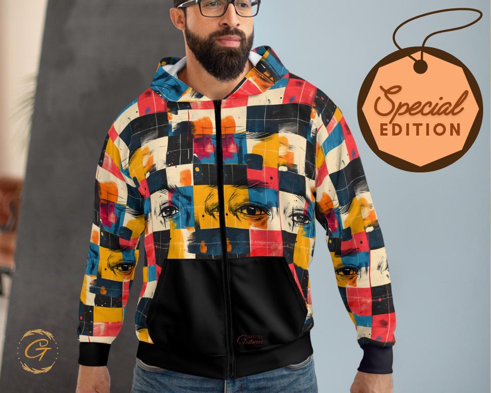 Retro Checkered Zip Hoodie All-Over Print